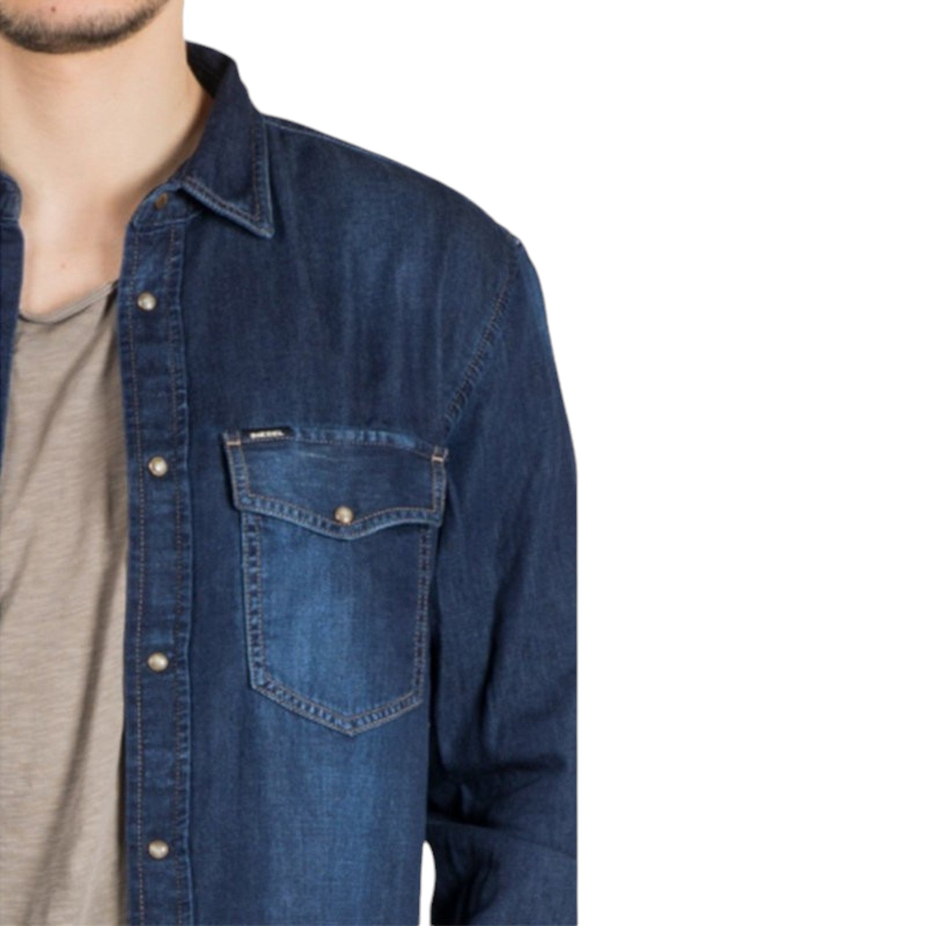 DIESEL D ROOKE CAMICIA 0IARP Mens Denim Shirt Long Sleeve Casual Western Shirt