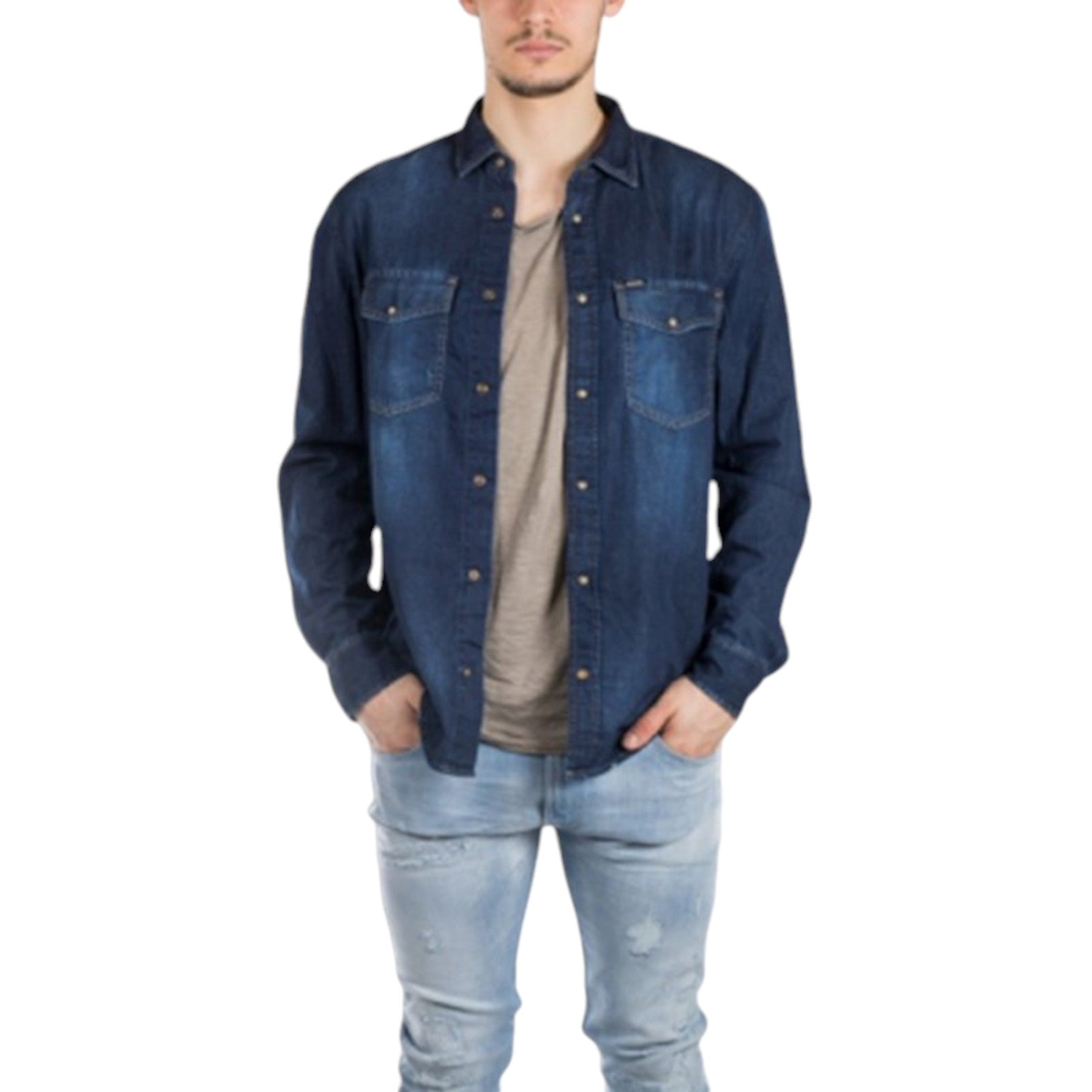DIESEL D ROOKE CAMICIA 0IARP Mens Denim Shirt Long Sleeve Casual Western Shirt