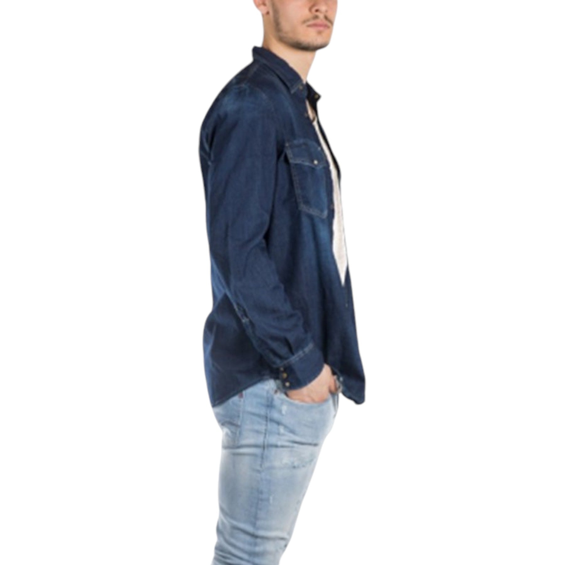 DIESEL D ROOKE CAMICIA 0IARP Mens Denim Shirt Long Sleeve Casual Western Shirt