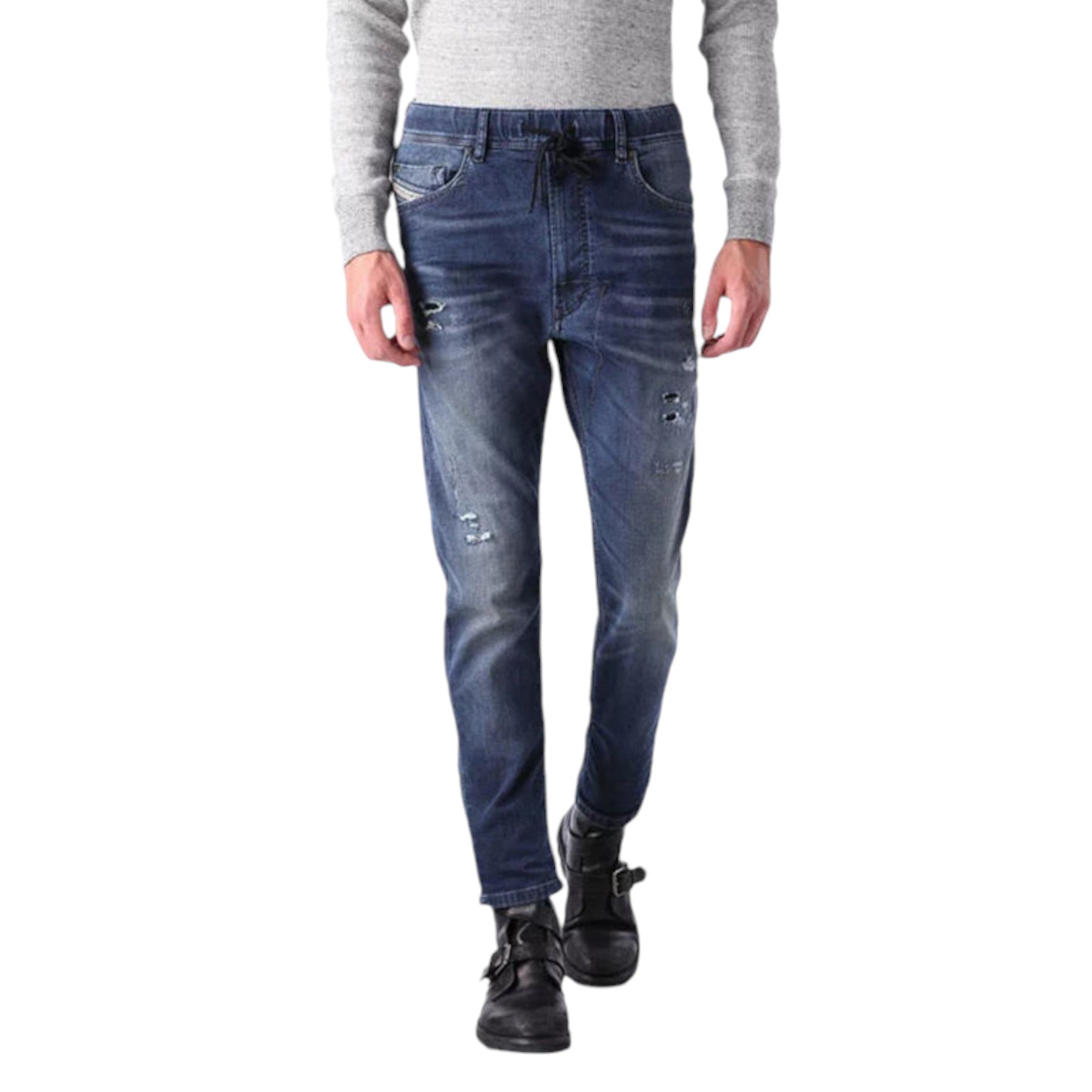 DIESEL NARROT-NE 0666W Mens Denim Jeans Sweat Jogg Distressed Regular Fit Carrot