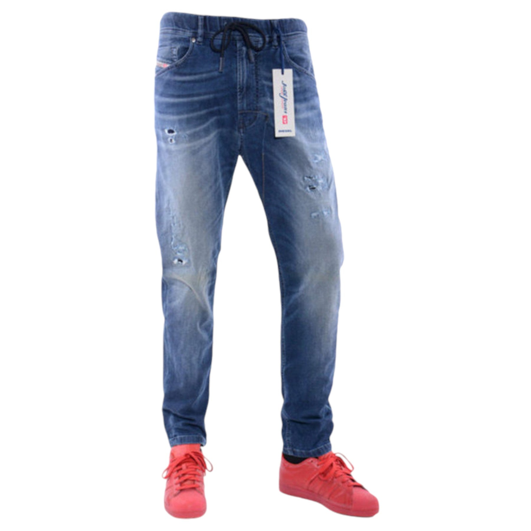 DIESEL NARROT-NE 0666W Mens Denim Jeans Sweat Jogg Distressed Regular Fit Carrot