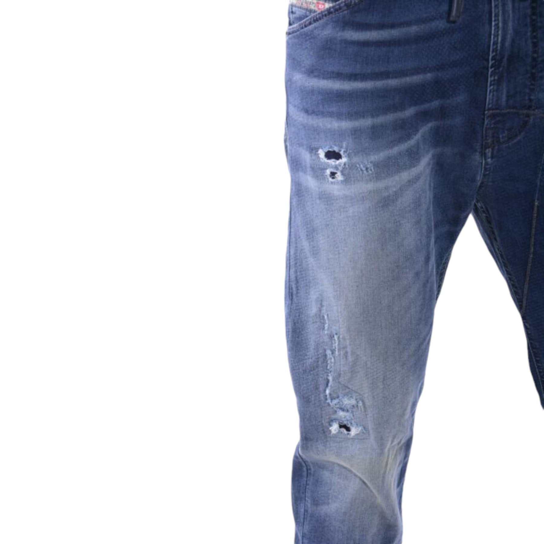 DIESEL NARROT-NE 0666W Mens Denim Jeans Sweat Jogg Distressed Regular Fit Carrot