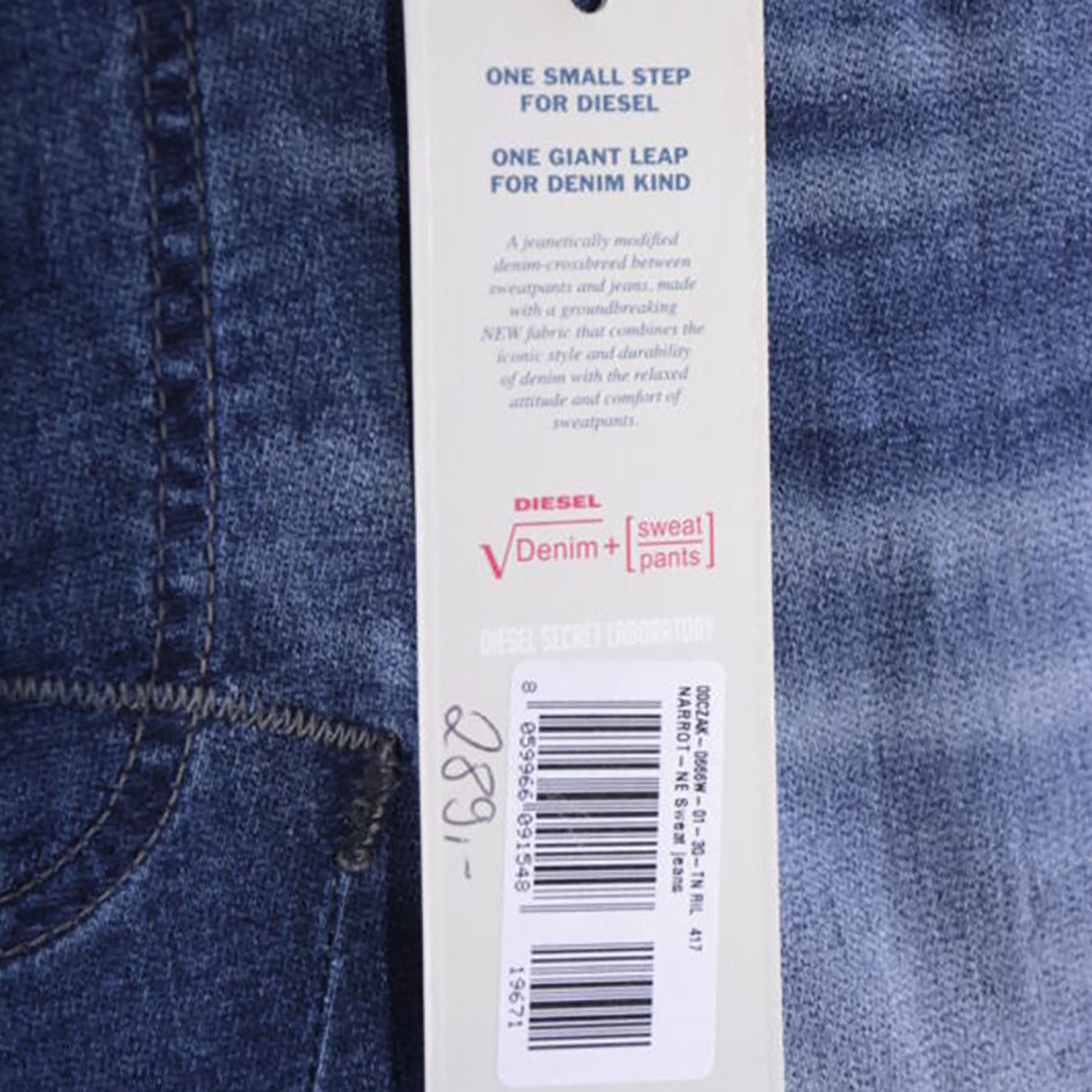 DIESEL NARROT-NE 0666W Mens Denim Jeans Sweat Jogg Distressed Regular Fit Carrot