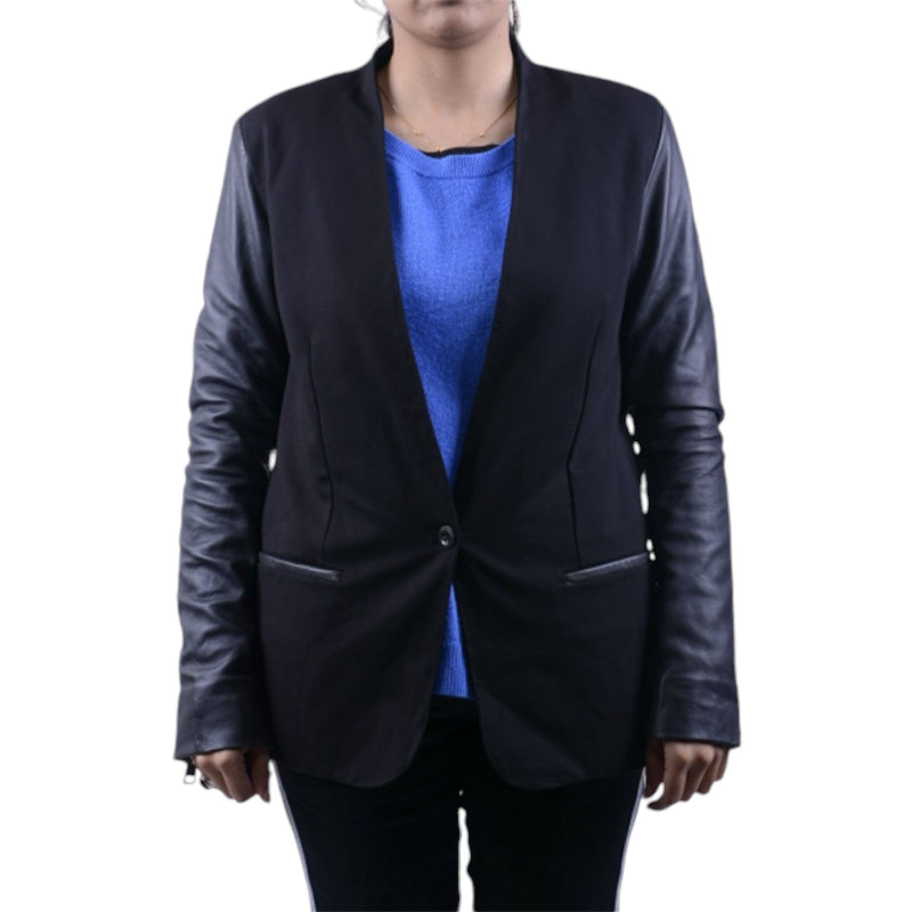 DIESEL L WALY Womens Suit Separate Casual Blazer Leather Sleeve Suit Jacket