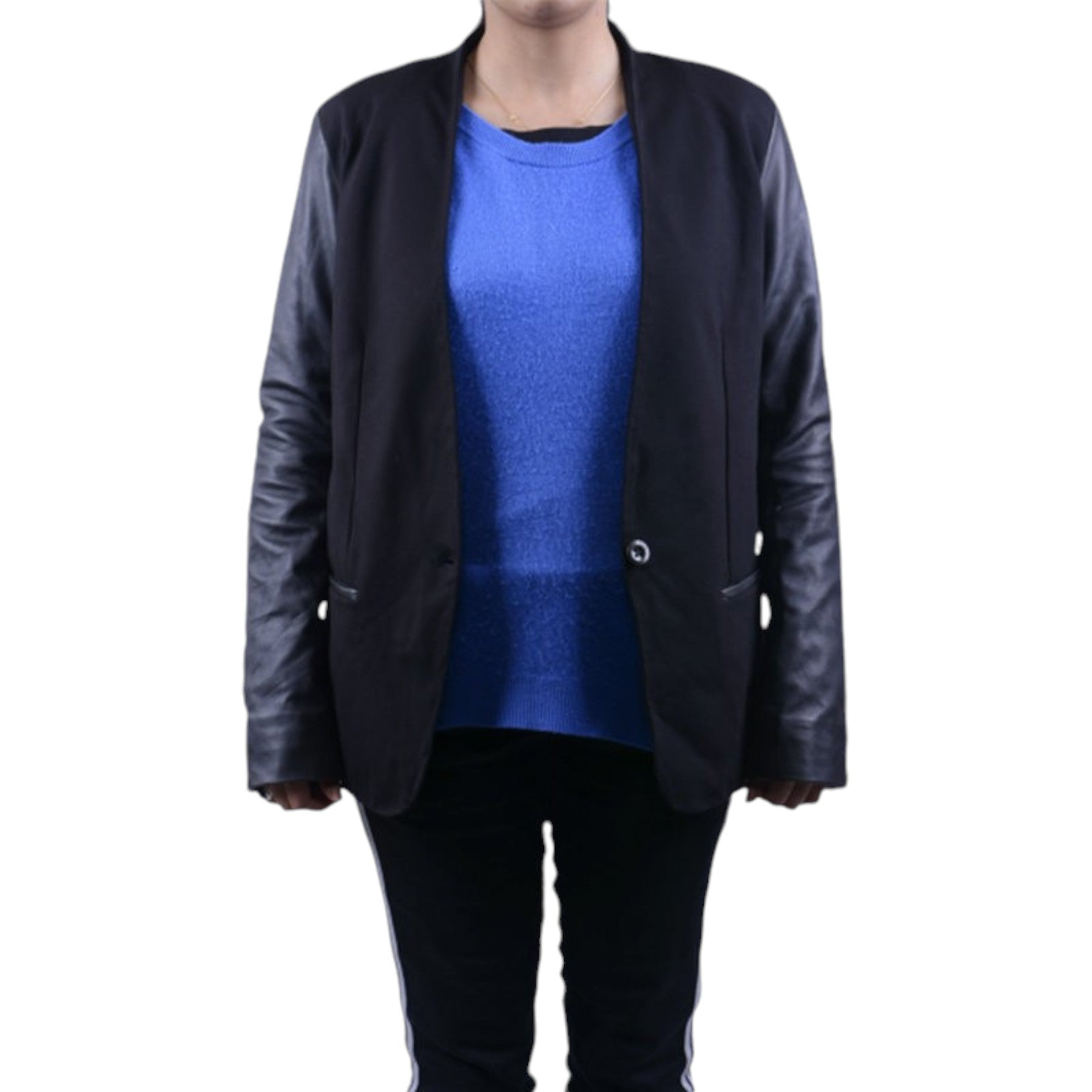 DIESEL L WALY Womens Suit Separate Casual Blazer Leather Sleeve Suit Jacket