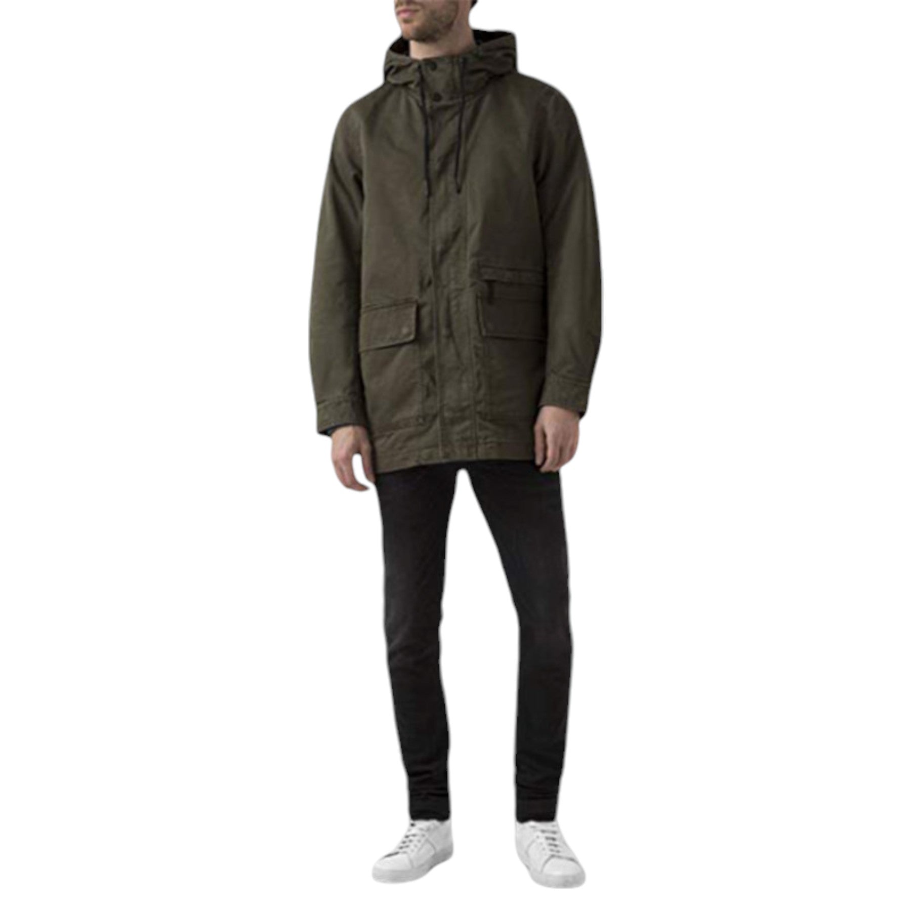 DIESEL J MINAS Mens Parka Jacket Hooded Olive Flip Pockets Casual Outwear Coat