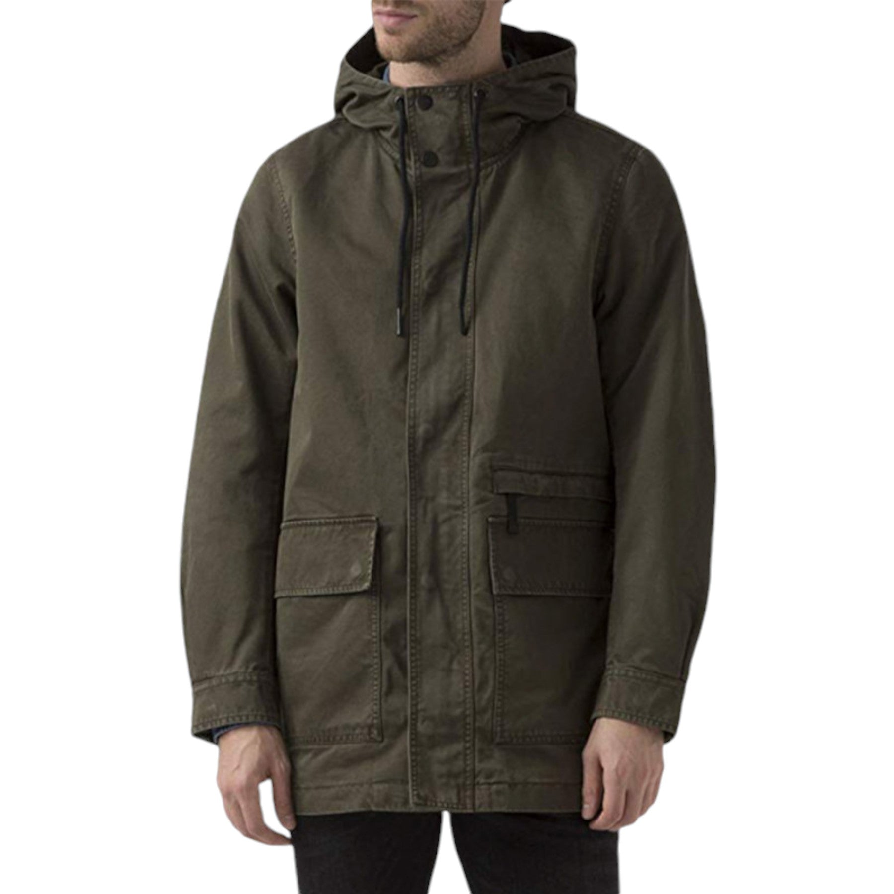 DIESEL J MINAS Mens Parka Jacket Hooded Olive Flip Pockets Casual Outwear Coat