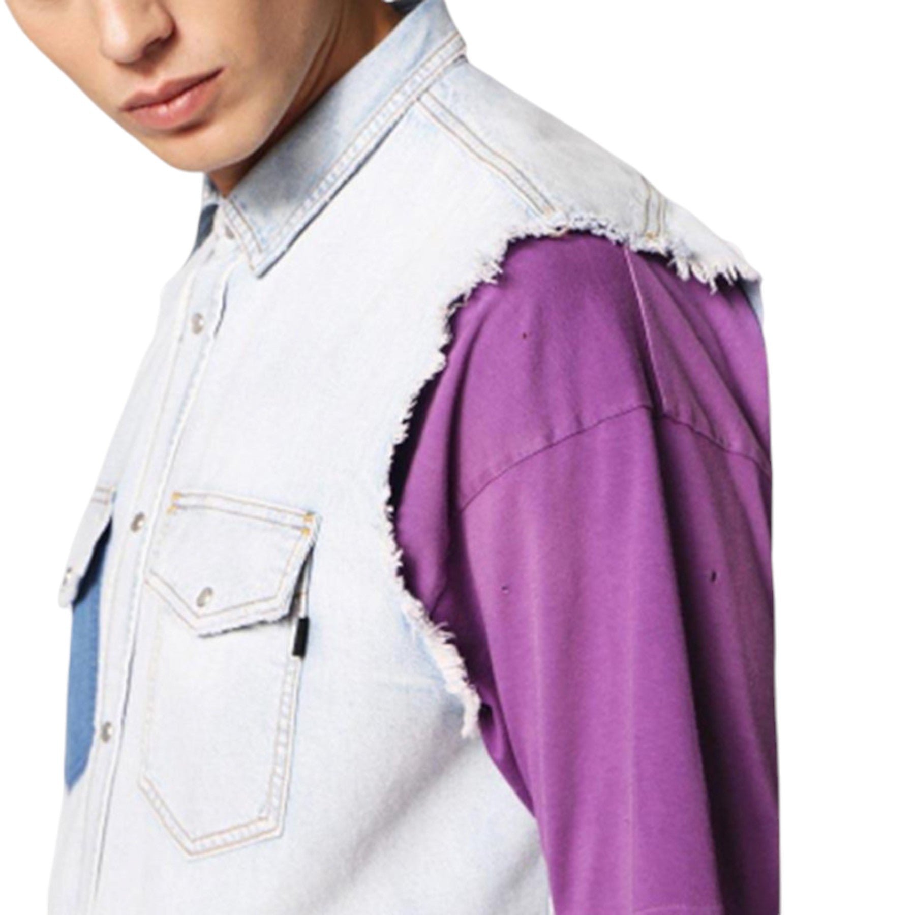 DIESEL D PAULY Mens Denim Shirts Sleeveless Casual Vintage Blue Summer Outwear