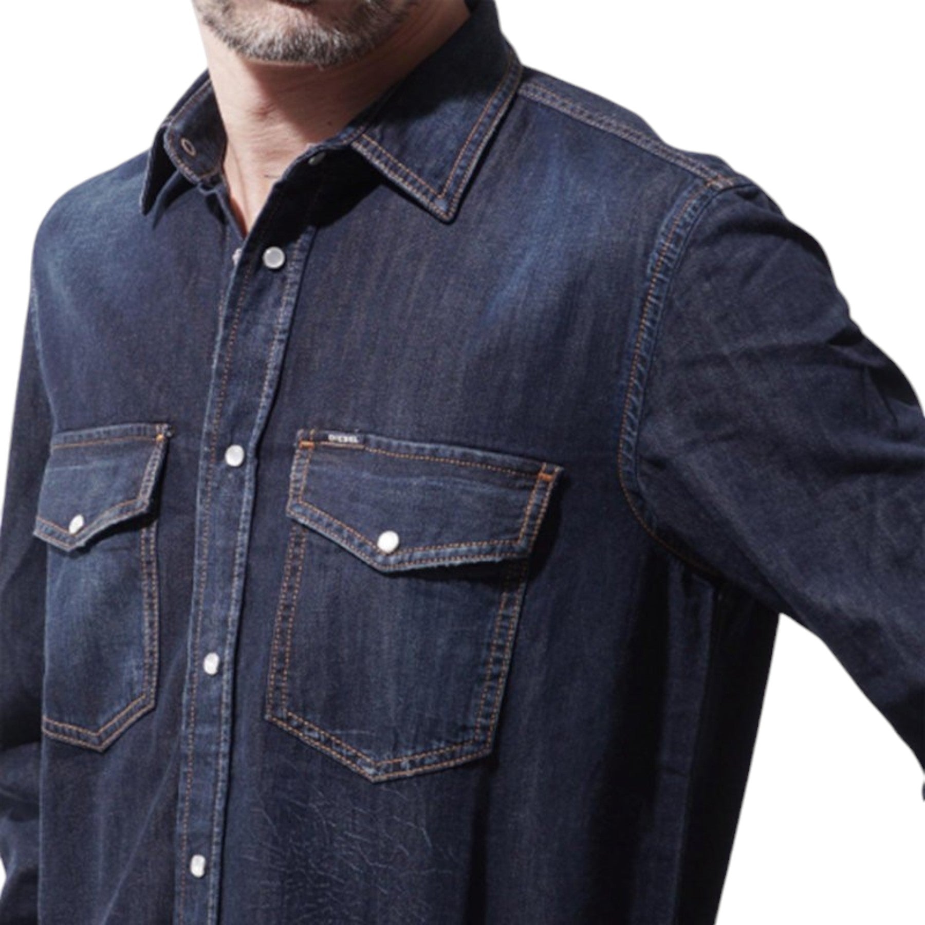 DIESEL D ROOKE 0JAQU Mens Denim Shirt Long Sleeve Summer Casual Western Shirt