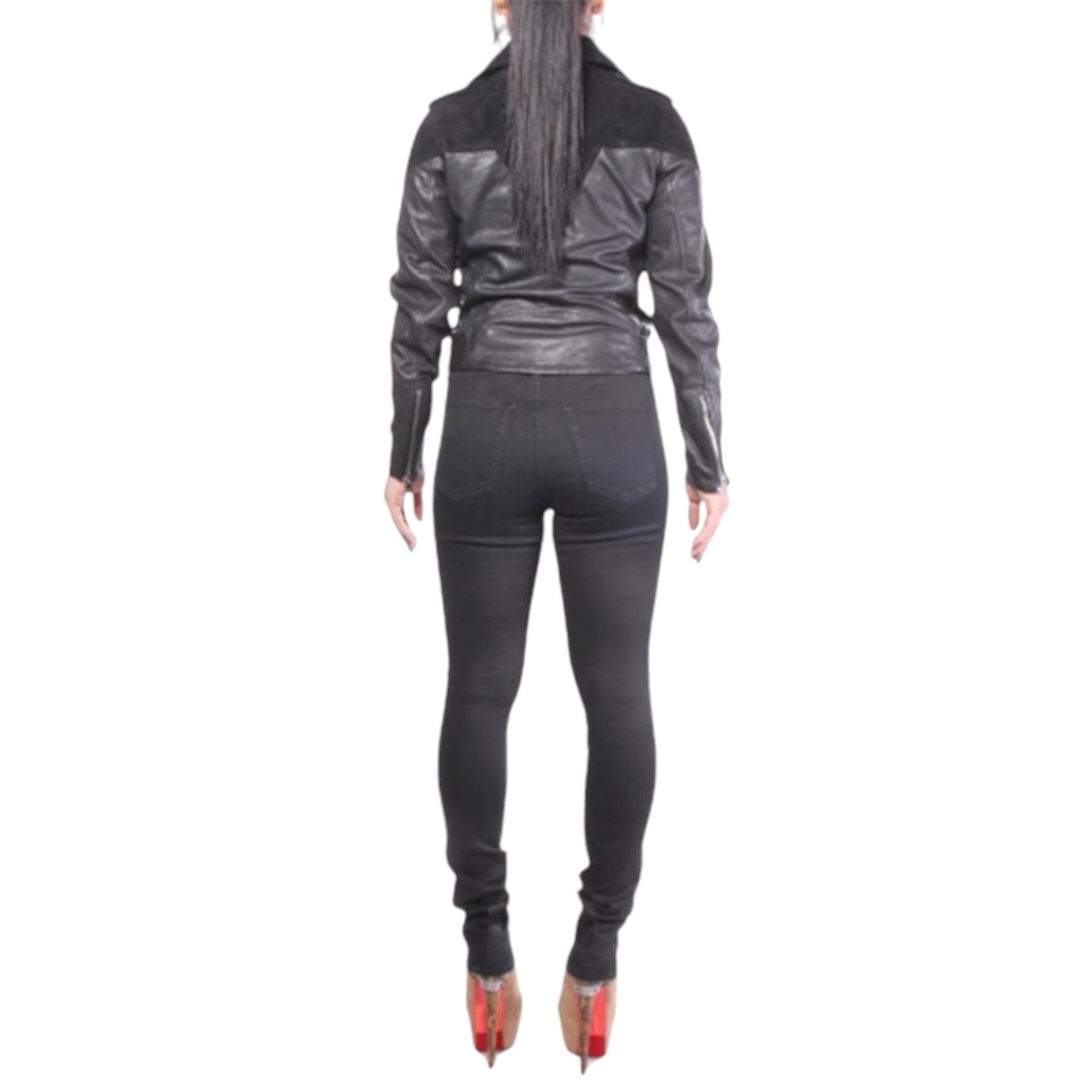 DIESEL L CYGNI Womens Genuine Leather Biker Jacket Size S Zipped Slim Fit Coat