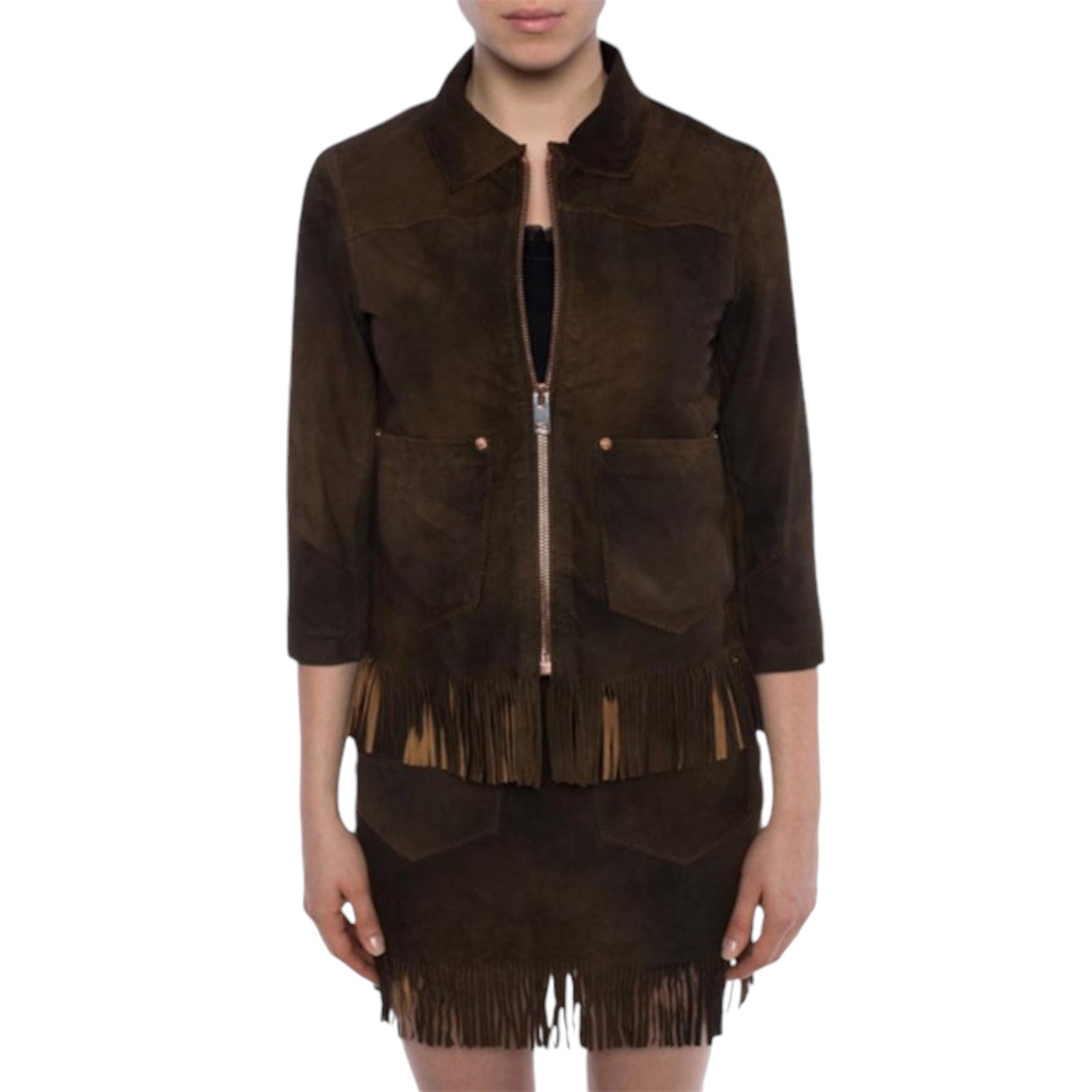 DIESEL L FOXX Womens Genuine Leather Shirt Jacket Size S Fringe Sued Slim Coat