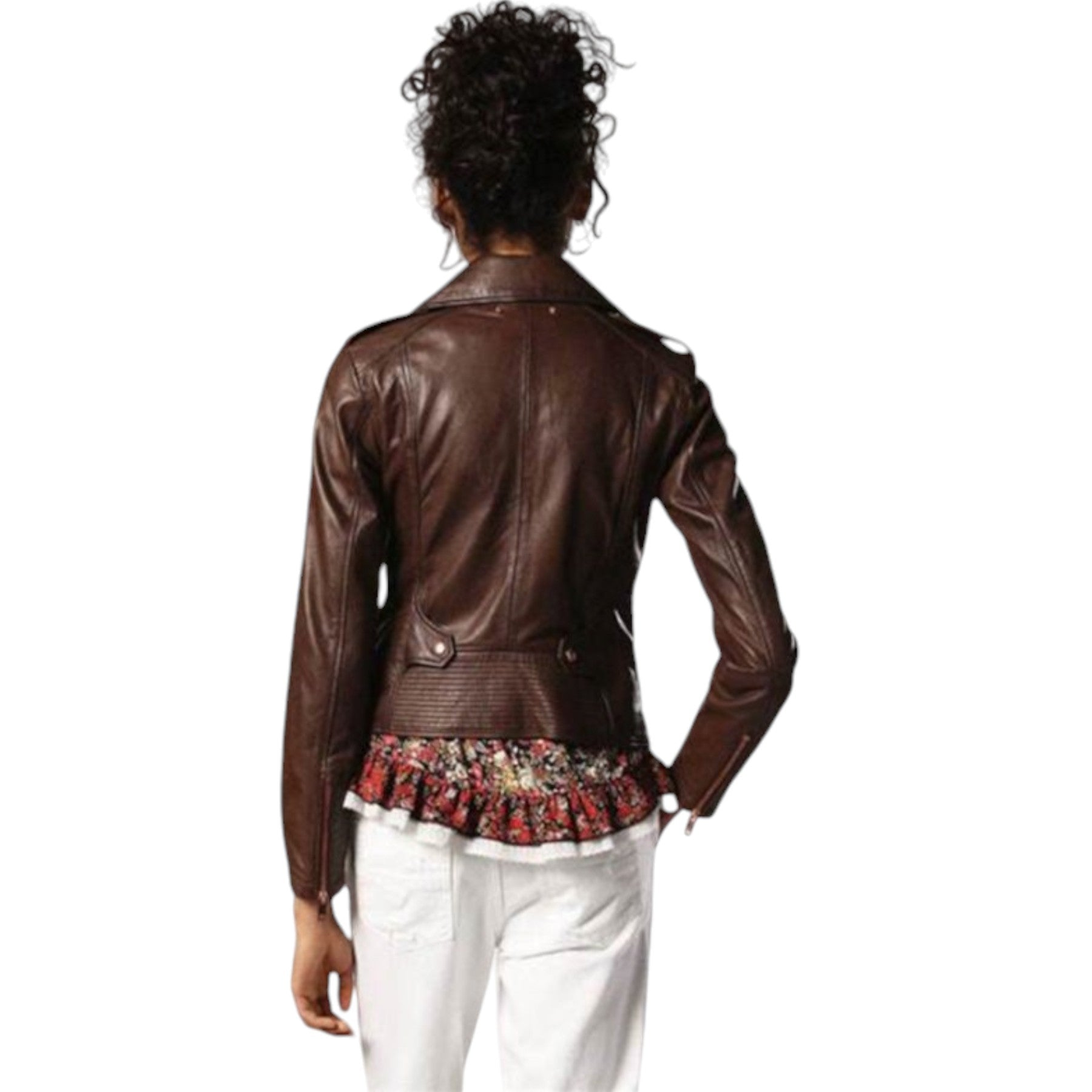 DIESEL L REVI Womens Genuine Leather Biker Jacket Size S Zipped Slim Fit Coat