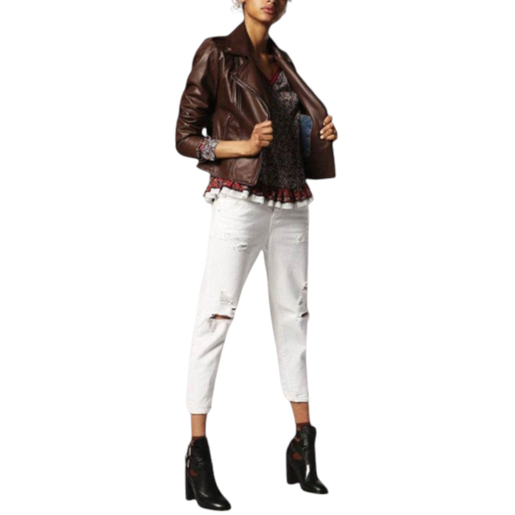 DIESEL L REVI Womens Genuine Leather Biker Jacket Size S Zipped Slim Fit Coat