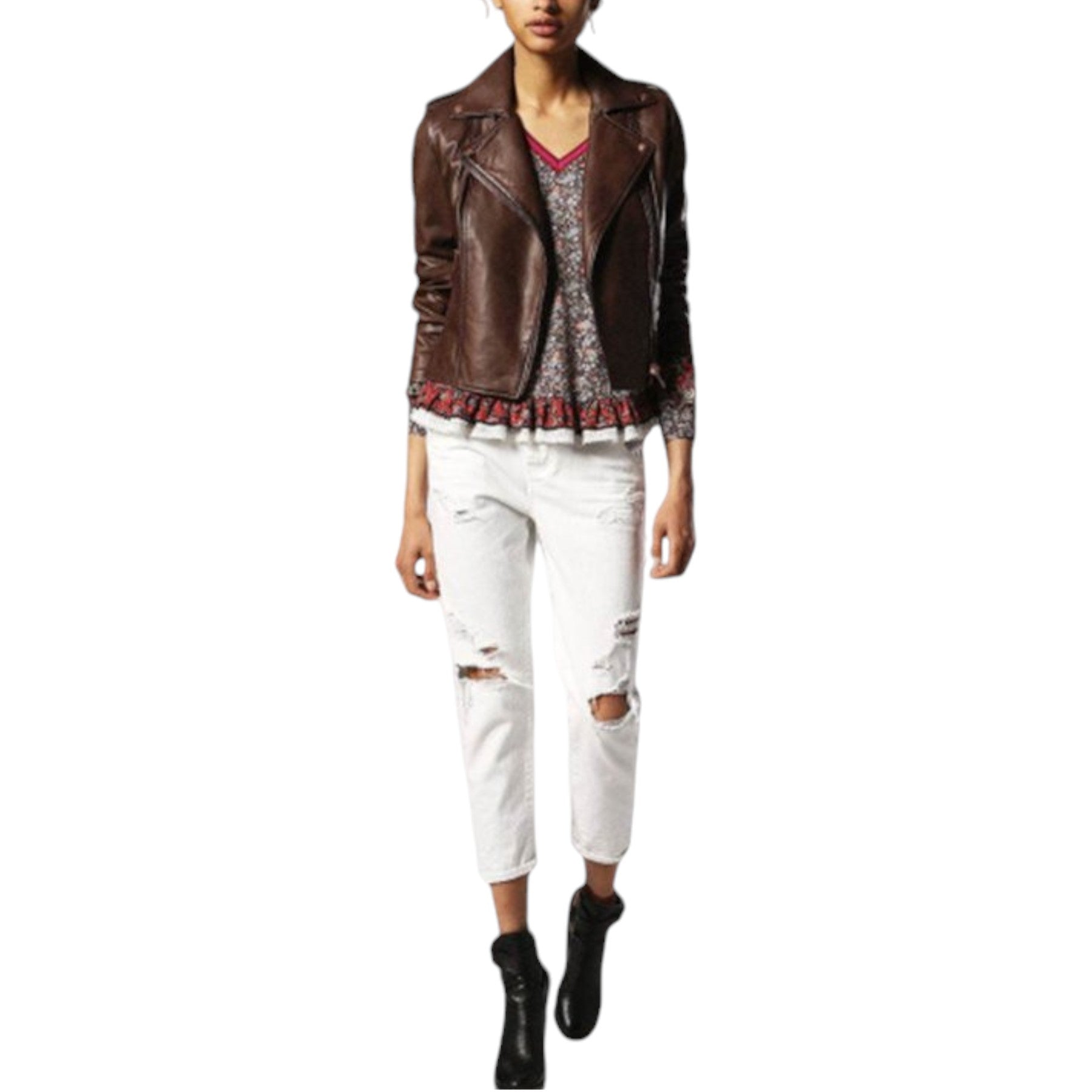 DIESEL L REVI Womens Genuine Leather Biker Jacket Size S Zipped Slim Fit Coat