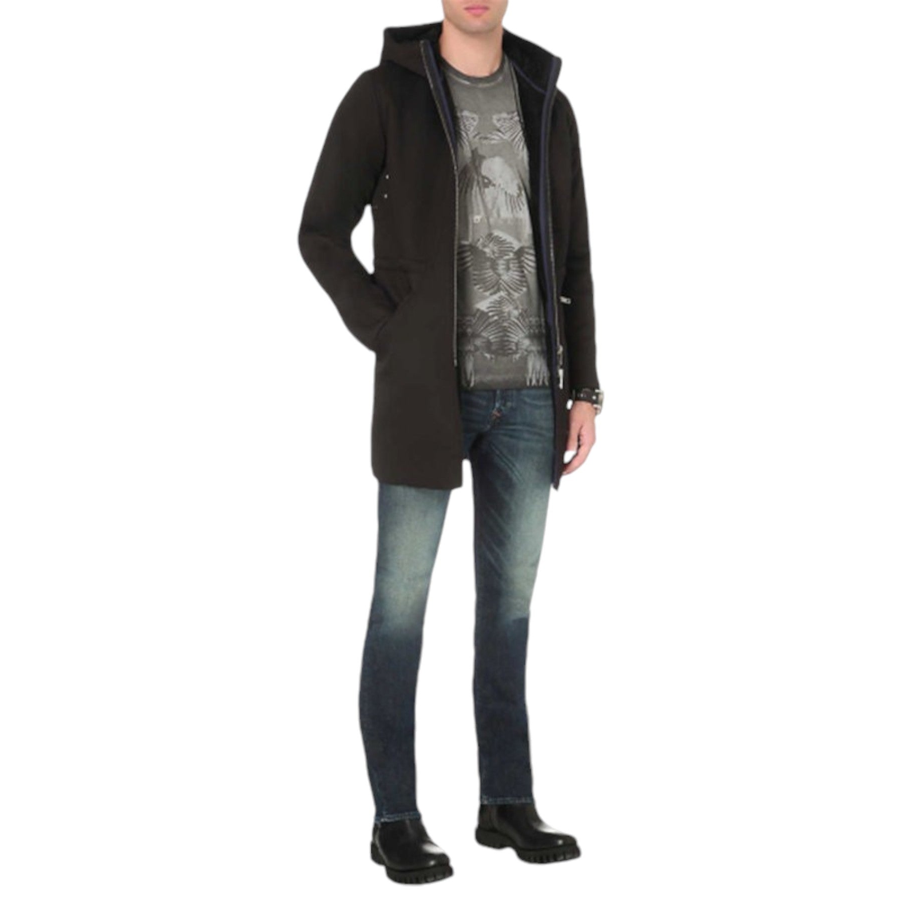 DIESEL W BLENDER Mens Hooded Coat knee long Winter Outwear Casual Waistcoat