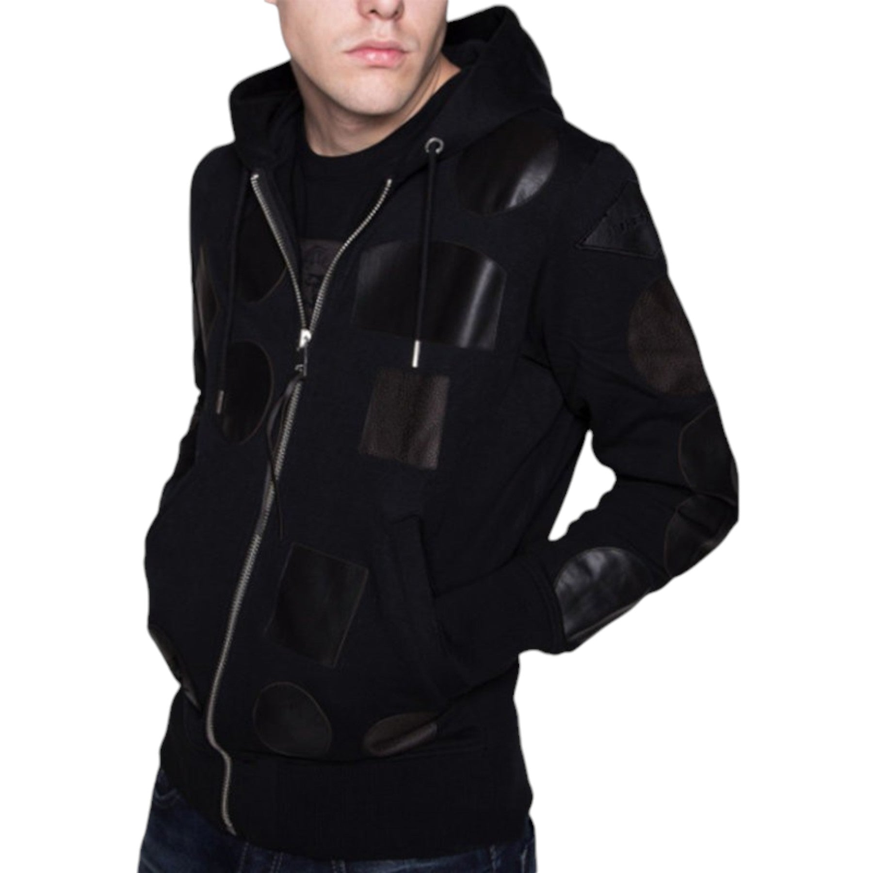 DIESEL S BLACK PATCH Mens Zipped Hoodie  Long Sleeve Hooded Casual Sweatshirts