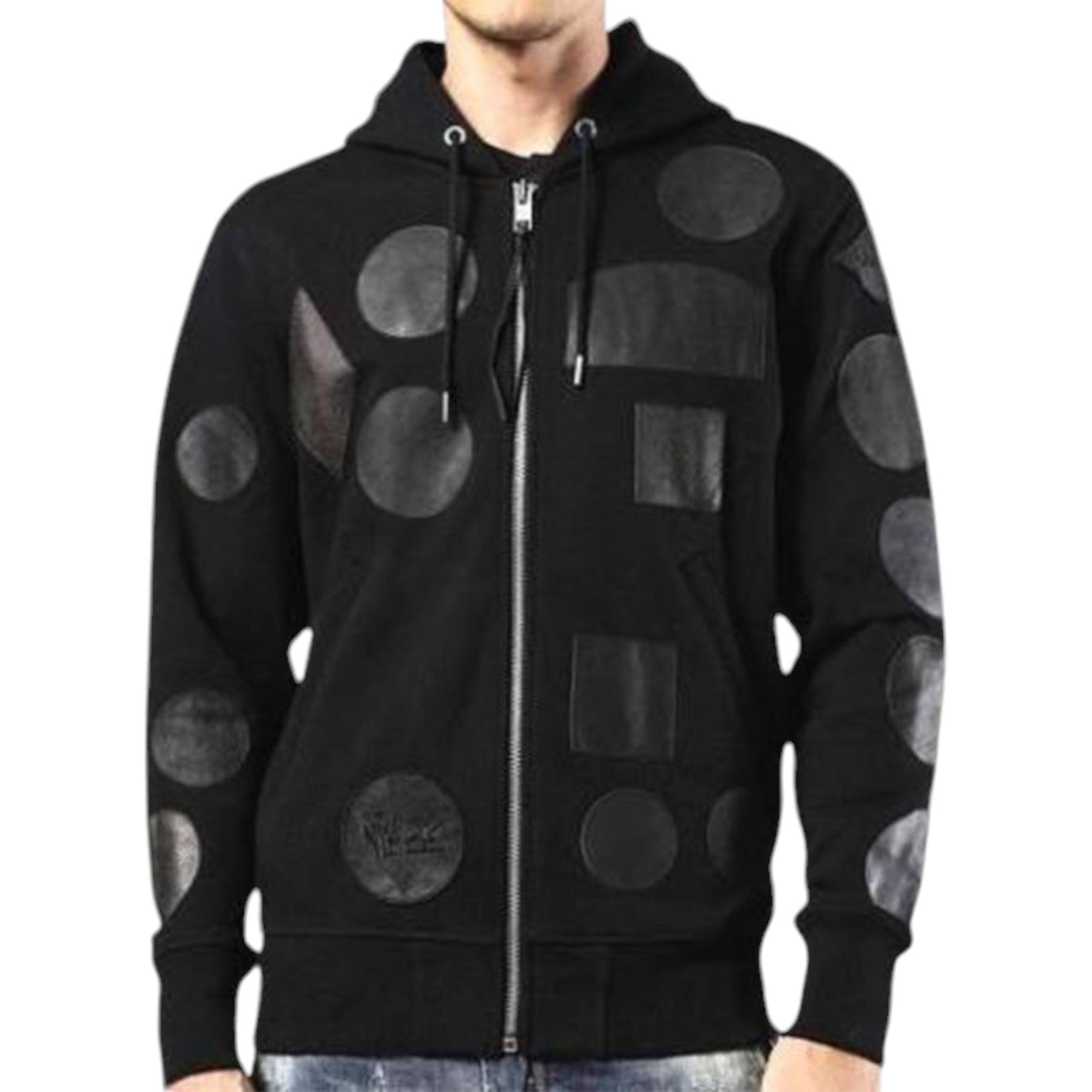 DIESEL S BLACK PATCH Mens Zipped Hoodie  Long Sleeve Hooded Casual Sweatshirts