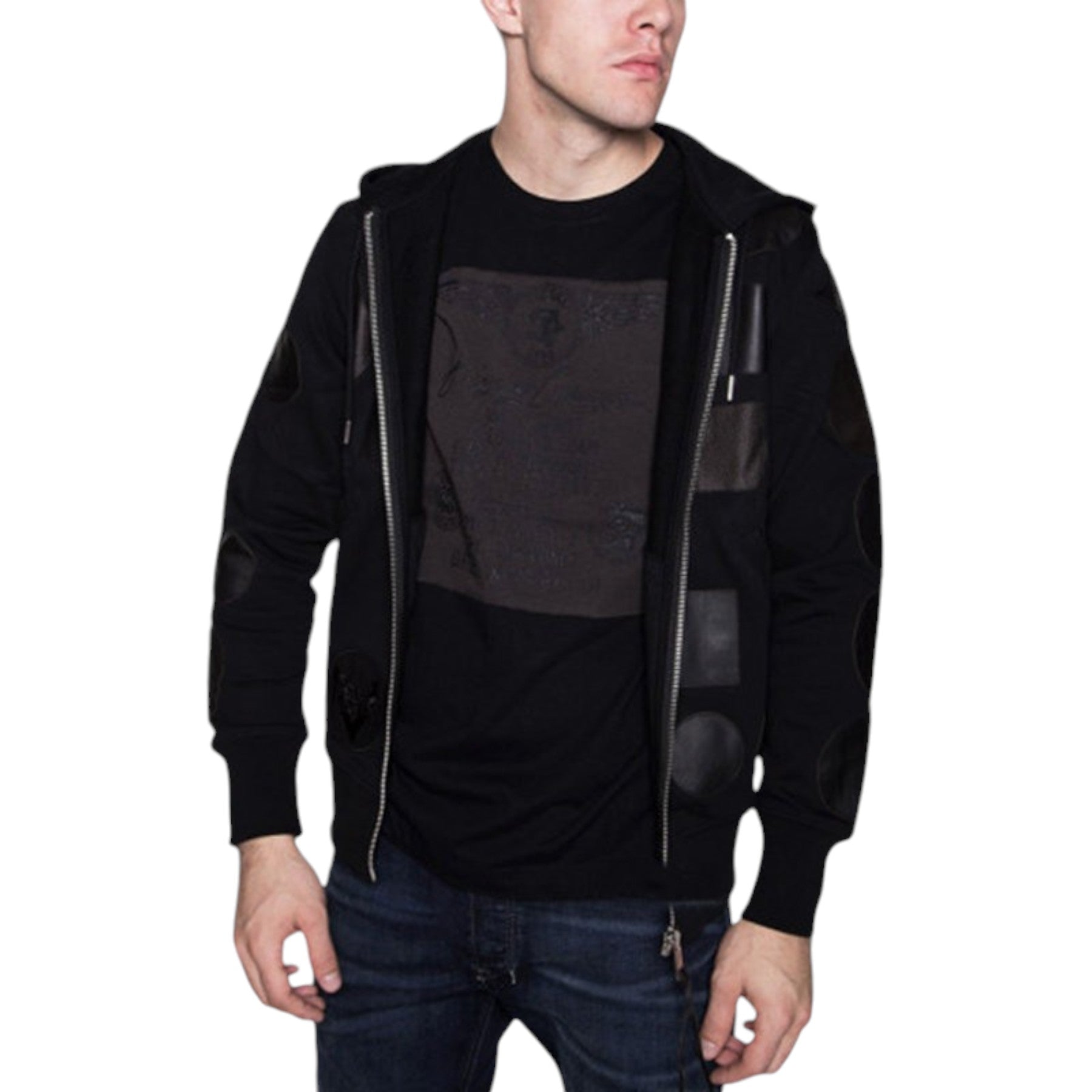 DIESEL S BLACK PATCH Mens Zipped Hoodie  Long Sleeve Hooded Casual Sweatshirts