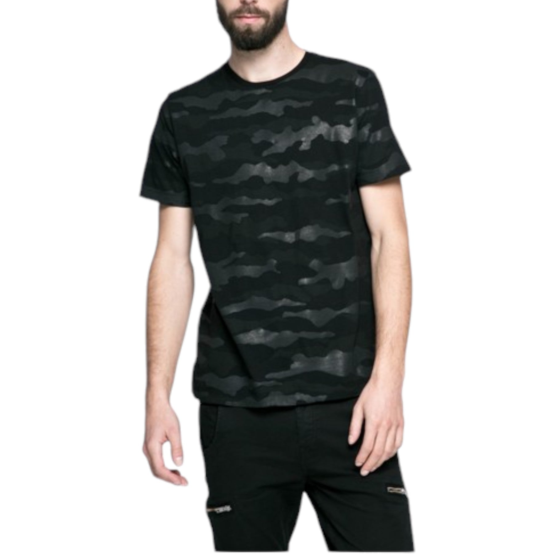DIESEL T OZIER Men T Shirt Short Sleeve Crew Neck Camouflage Black Casual Summer