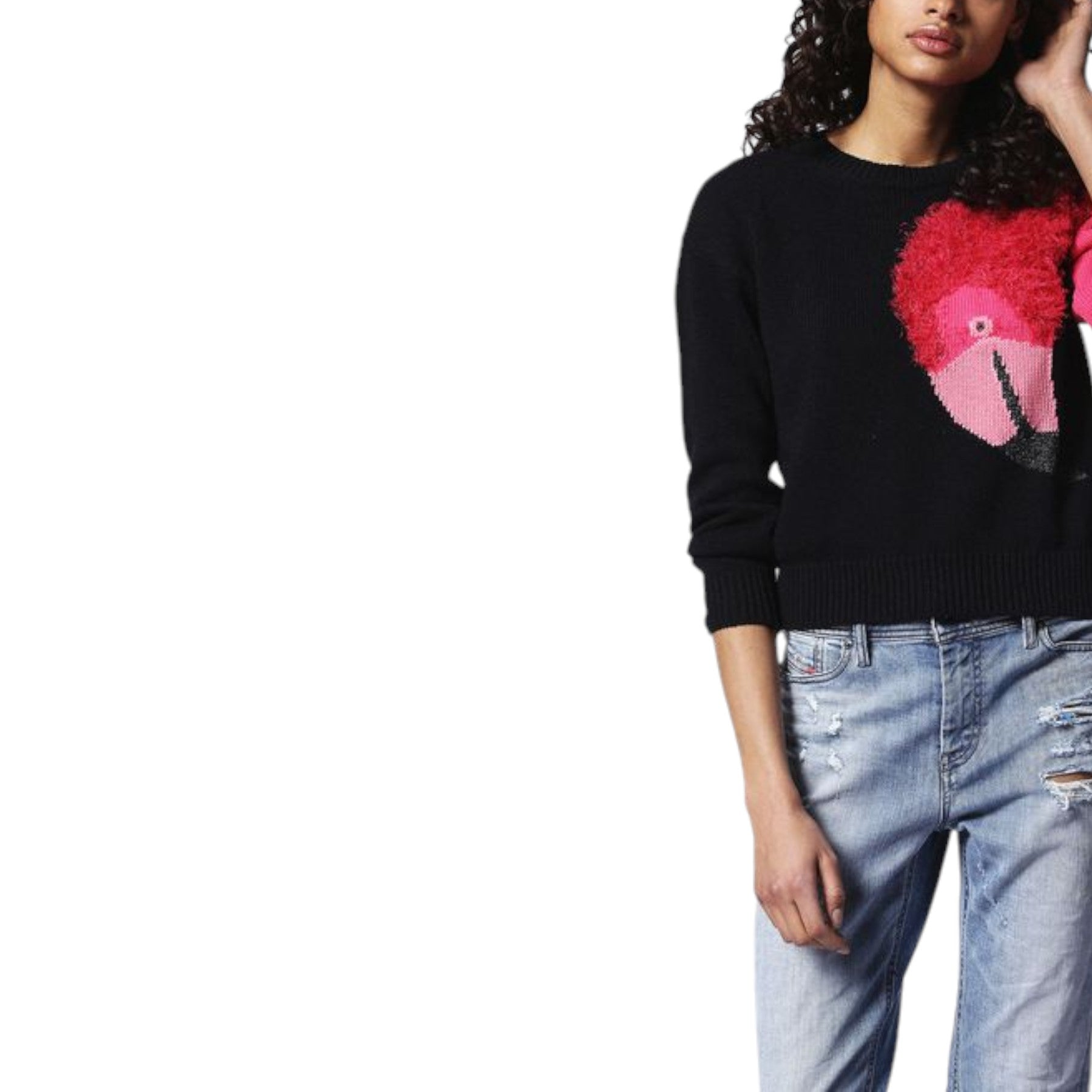 DIESEL M FLAMY A FLAMINGO 0HANU Womens Sweatshirt Crew Neck Pullover Knit Jumper