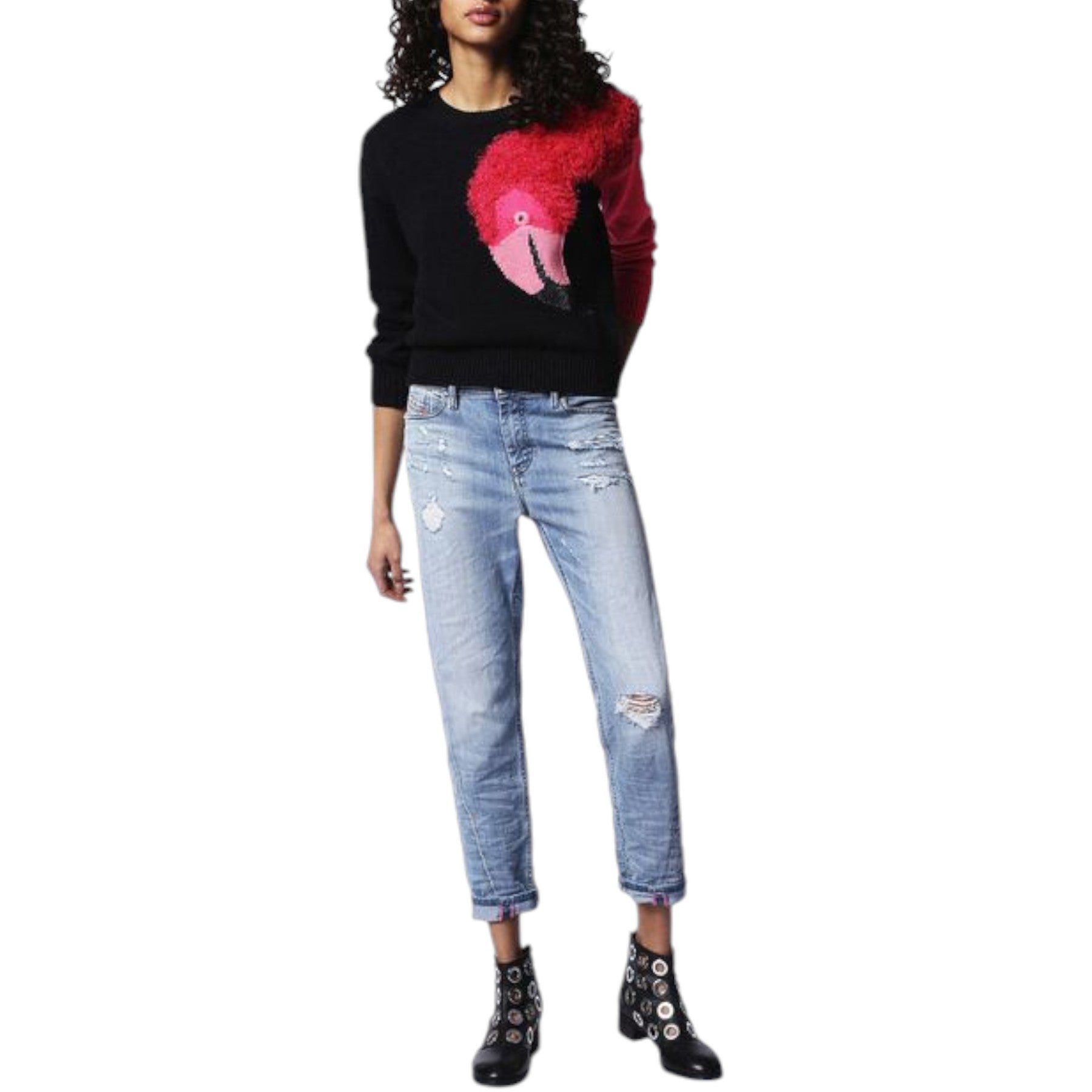 DIESEL M FLAMY A FLAMINGO 0HANU Womens Sweatshirt Crew Neck Pullover Knit Jumper