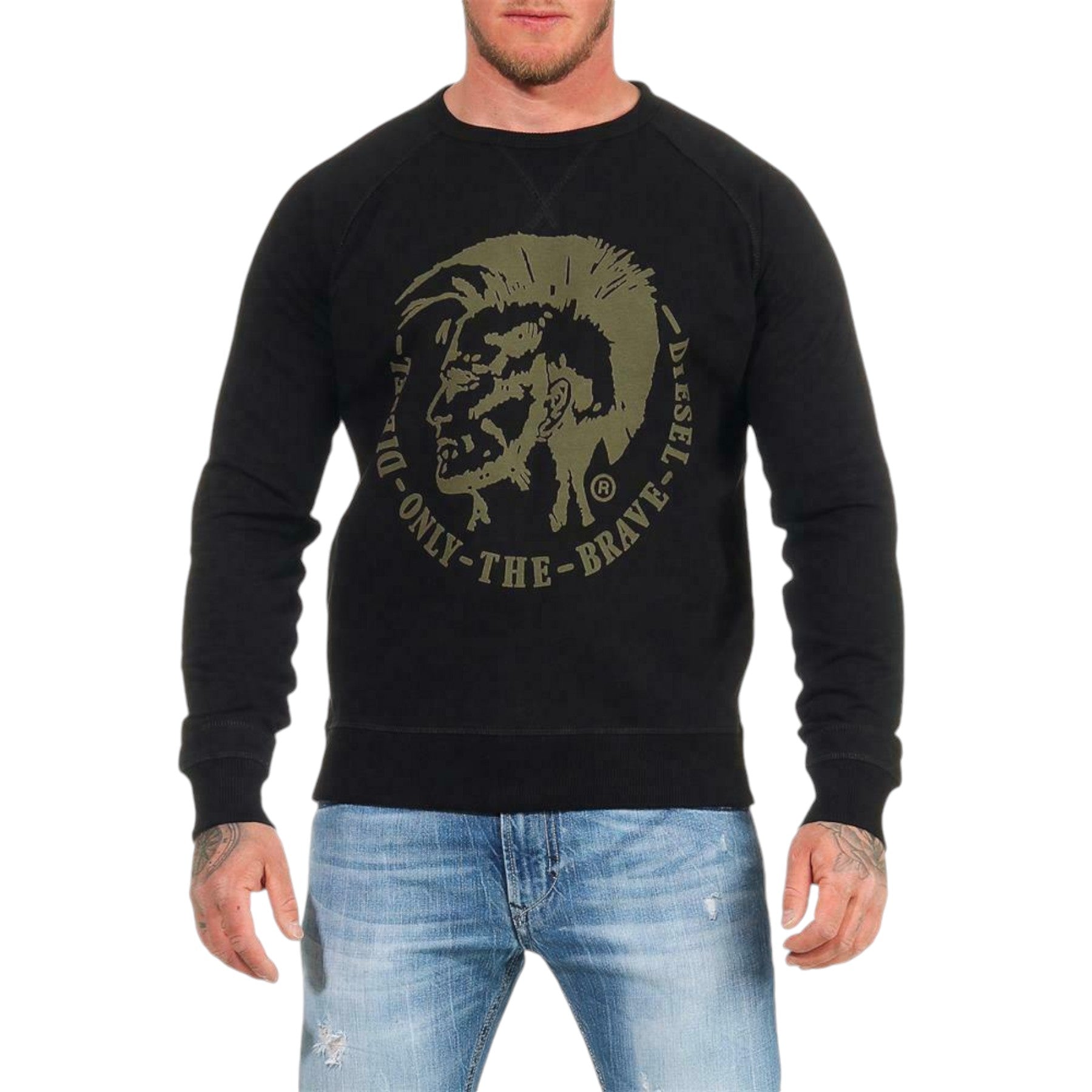 DIESEL S Orestes Patch RIAEG Mens Sweatshirt Crew Neck Pullover Cotton Jumper