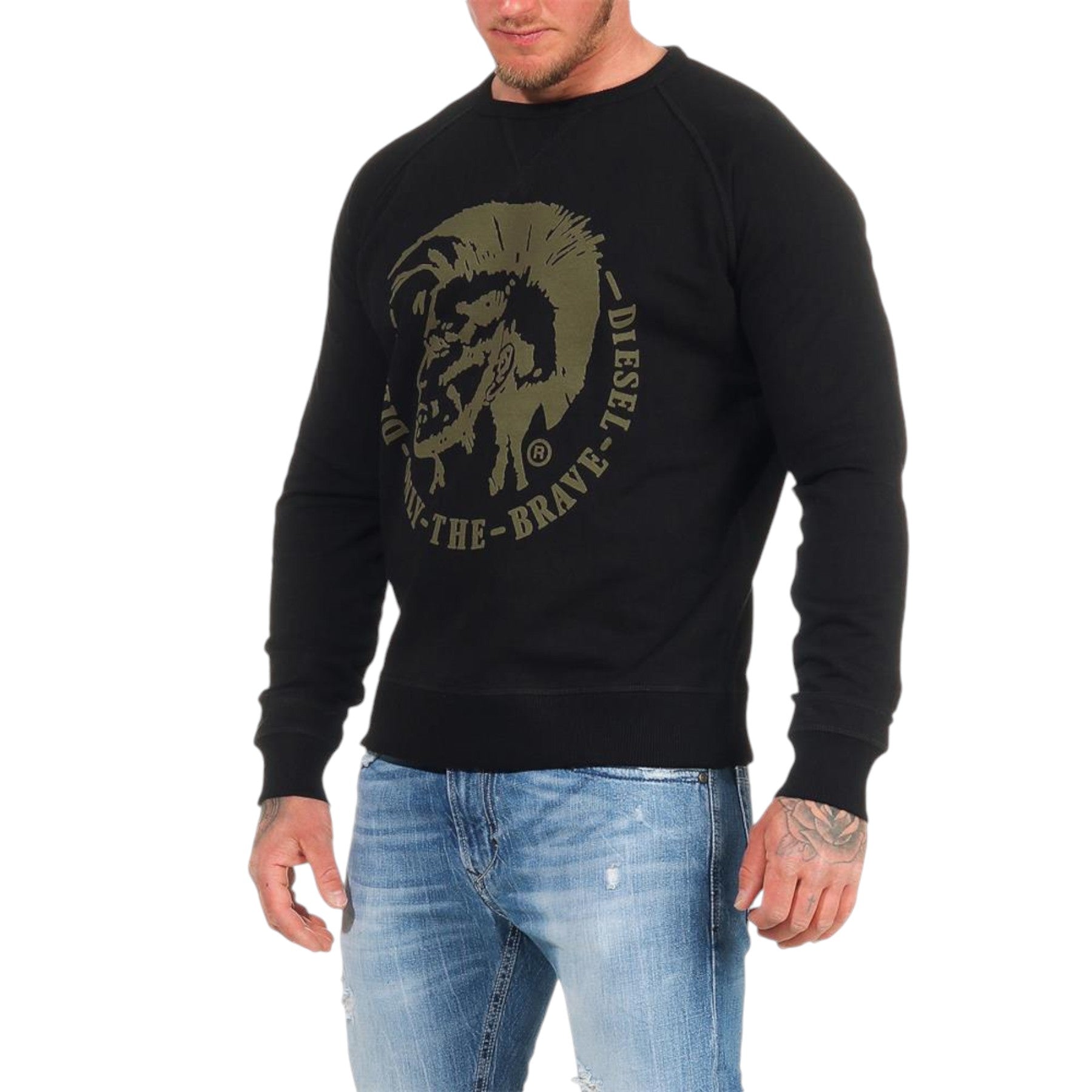 DIESEL S Orestes Patch RIAEG Mens Sweatshirt Crew Neck Pullover Cotton Jumper