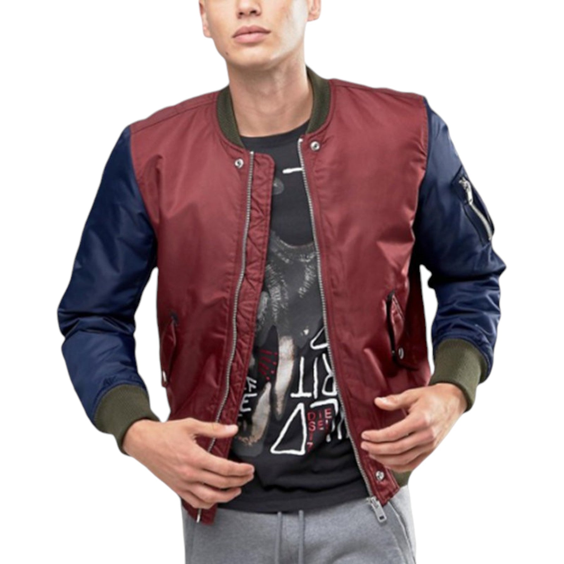 DIESEL W TO 0JAIO 8AT Mens Bomber Jacket Casual Varsity Winter Baseball Coat
