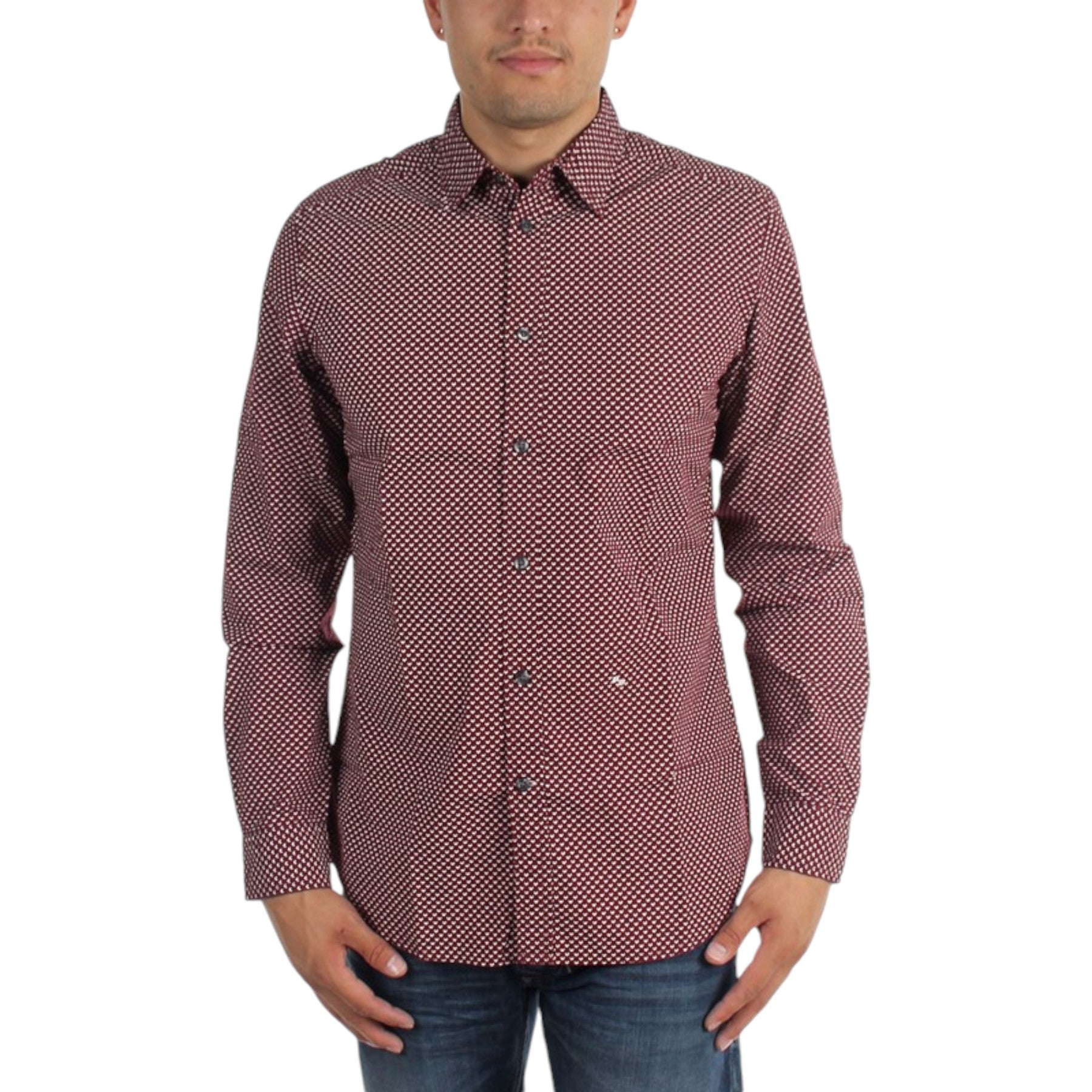 DIESEL S Pink 0NANB Mens Shirt Long Sleeves Casual Outwear Cotton Maroon Shirts