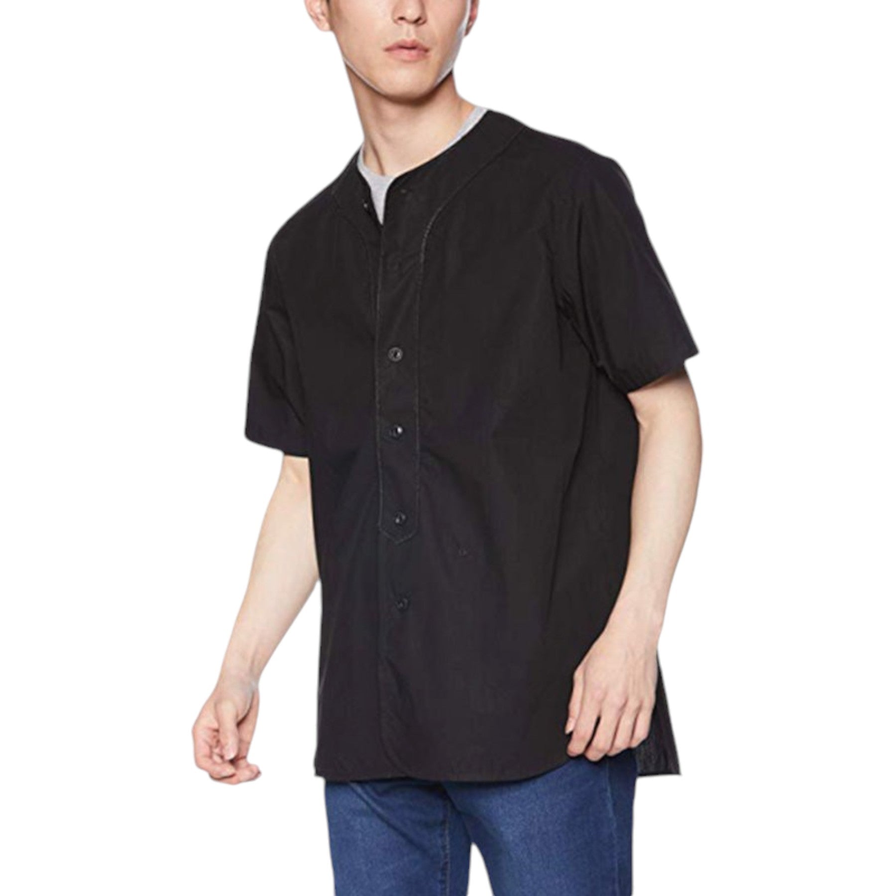 DIESEL S-BOW 0KANQ 900 Mens Bomber Neck Shirt Black Slim fit Casual Short Sleeve