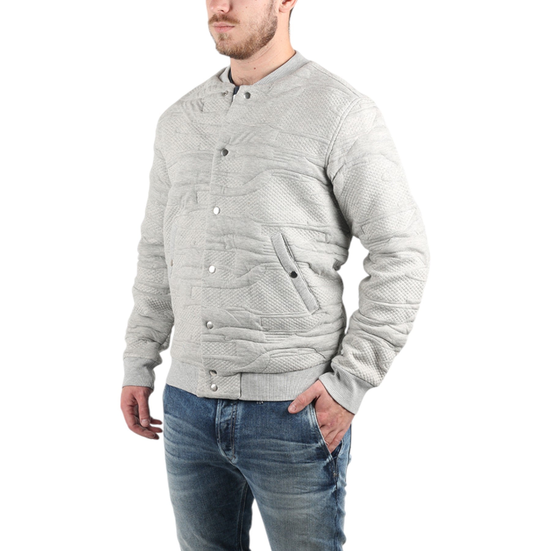 DIESEL S BOMB 0DANA Mens Bomber Jacket Stretch Winter Casual Varsity Jacket Grey