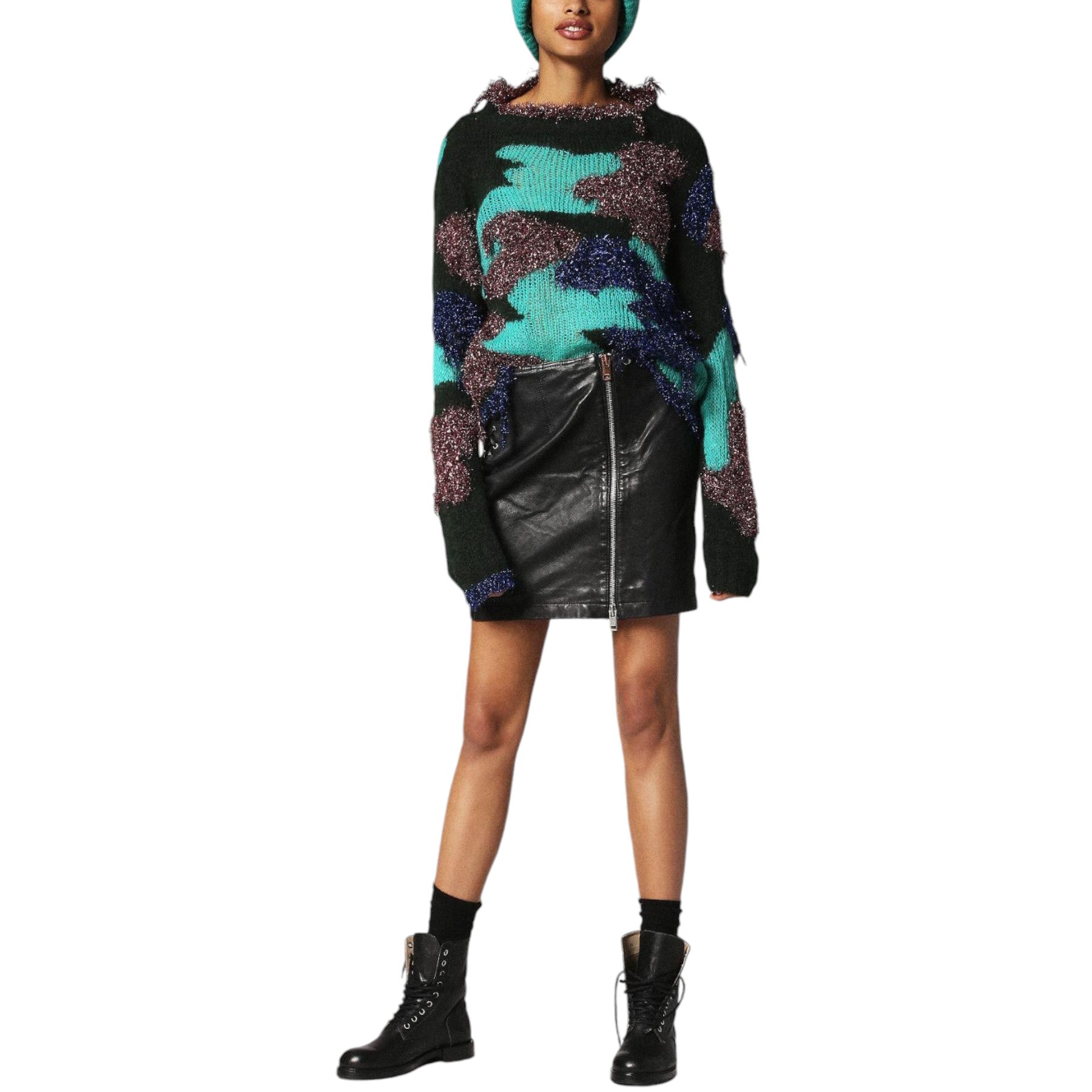 DIESEL L BRIANA GONNA 0NARE 900 Womens High Waist Genuine Leather Summer Bodycon