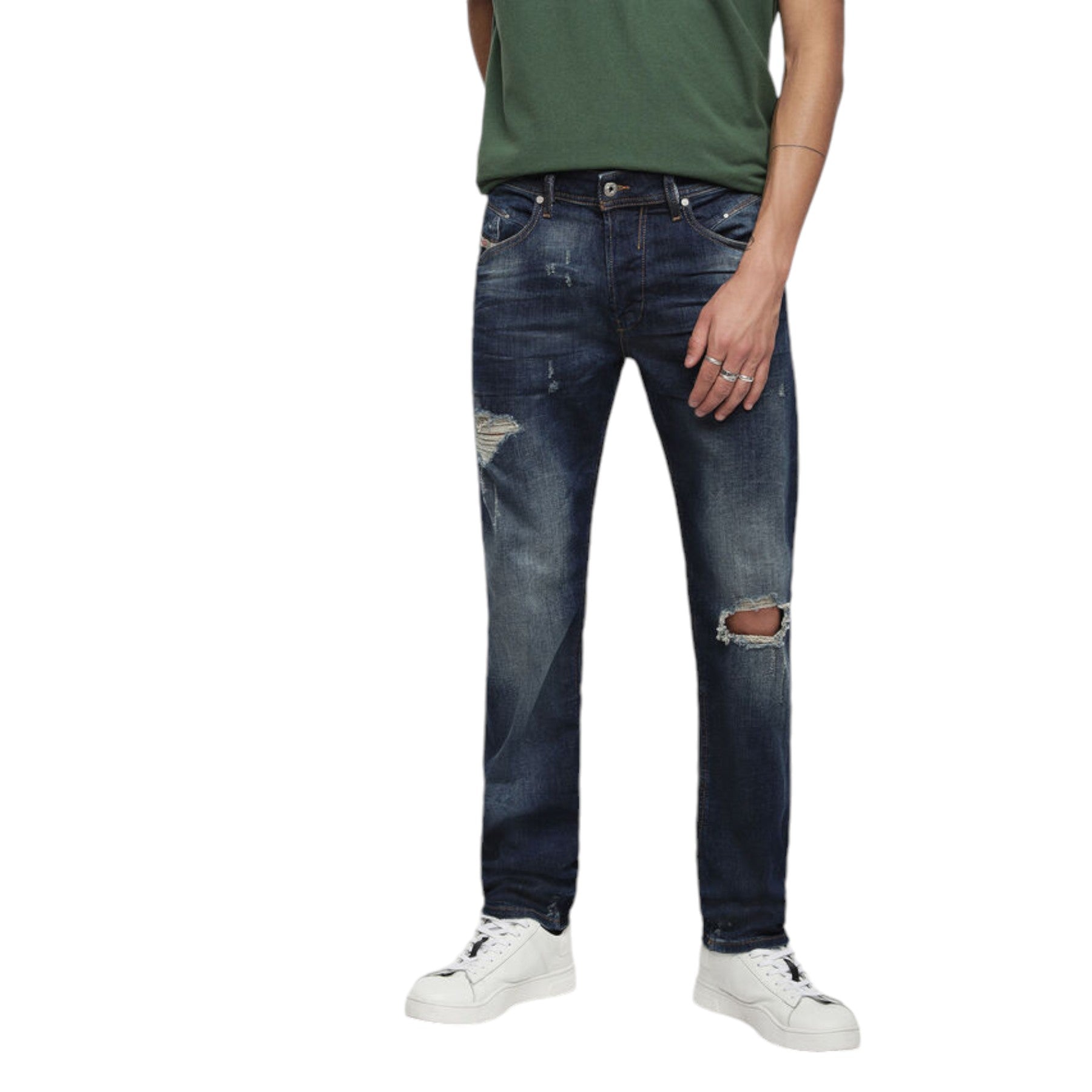 DIESEL Bealther 084TX Mens Denim Jeans Distressed Stretch Regular Slim Tapered