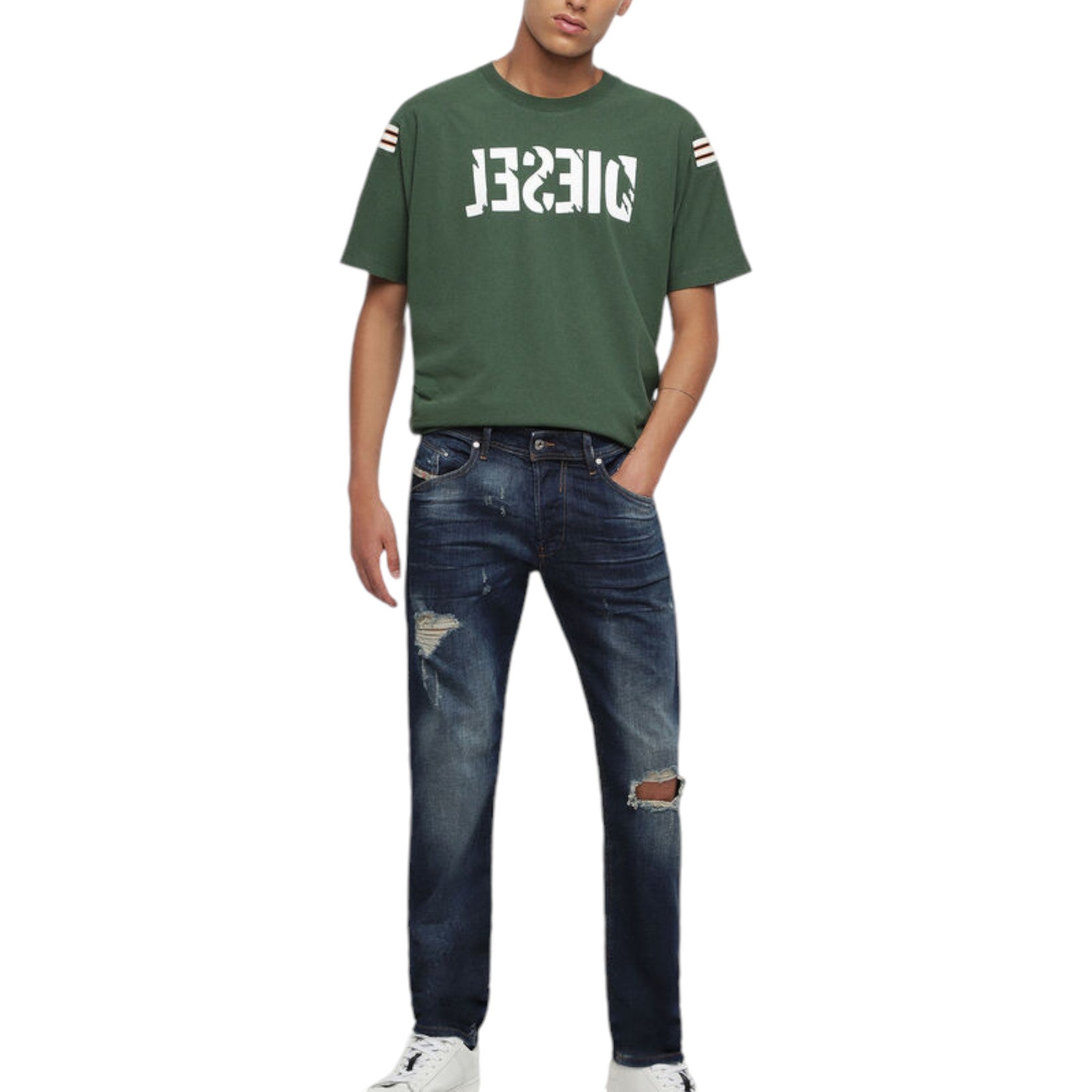 DIESEL Bealther 084TX Mens Denim Jeans Distressed Stretch Regular Slim Tapered