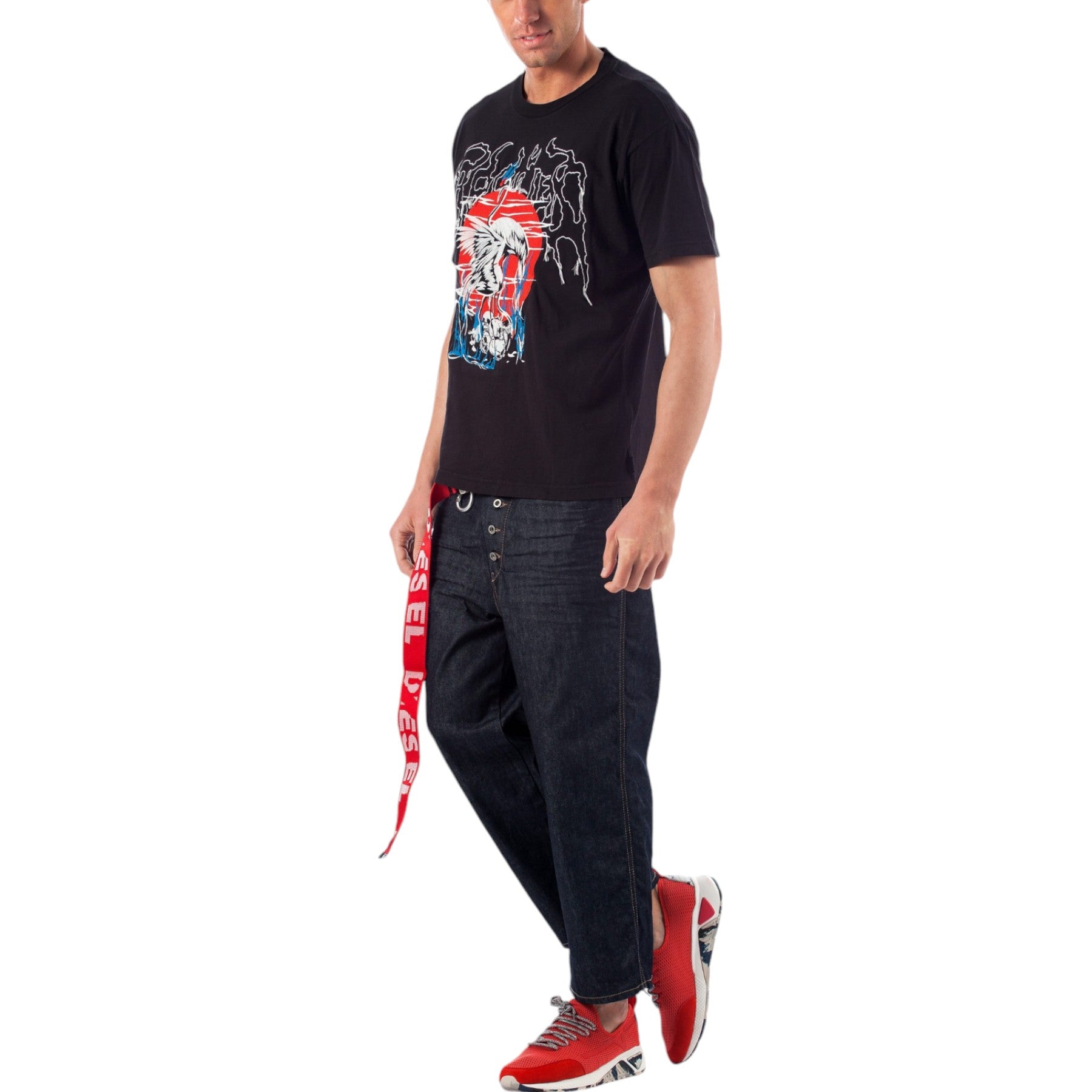 DIESEL T WALLACE SG Mens T Shirt Short Sleeves Crew Neck Casual Summer Black Tee