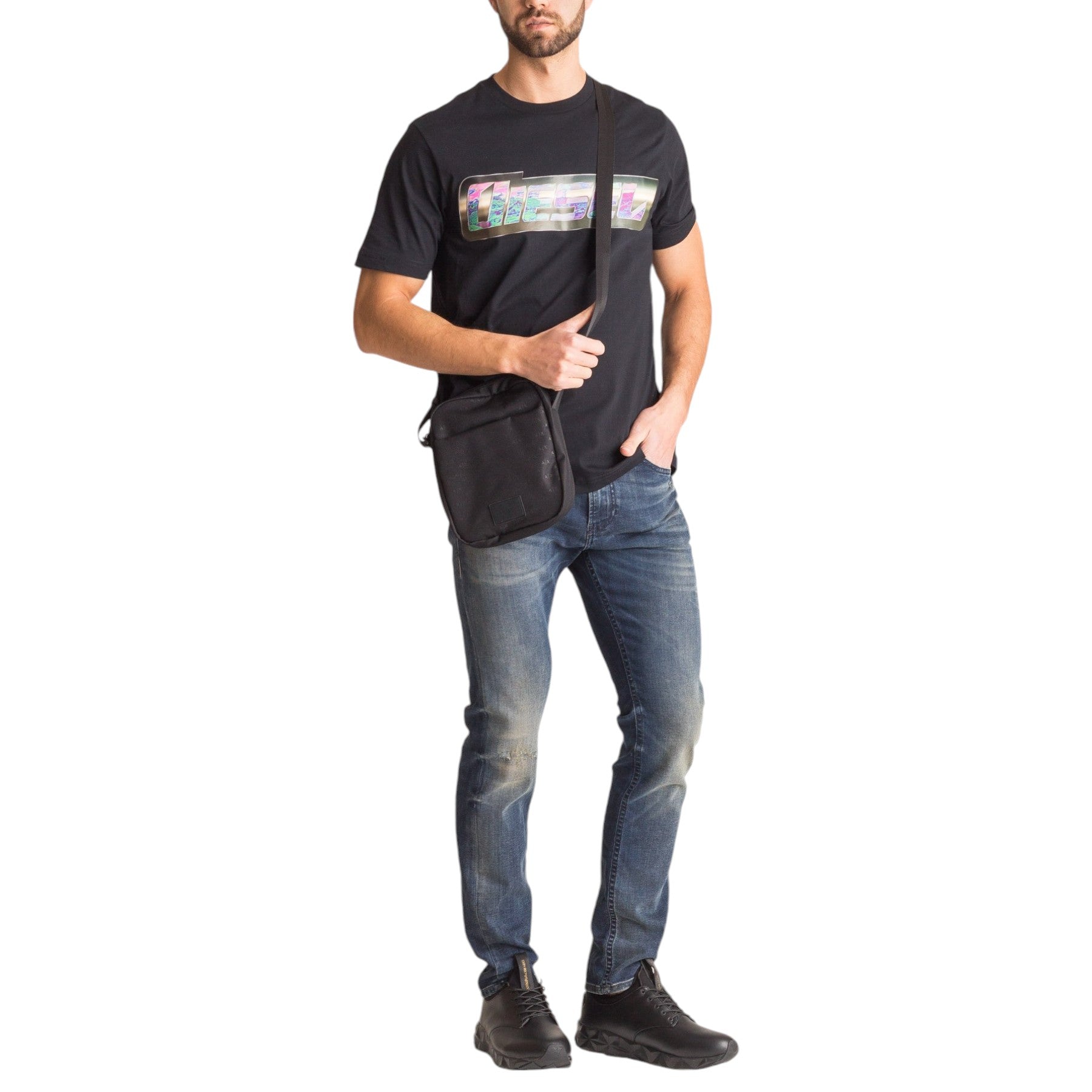 DIESEL T JUST ZG Mens T Shirt Regular Fit Short Sleeves Summer Black Cotton Tee