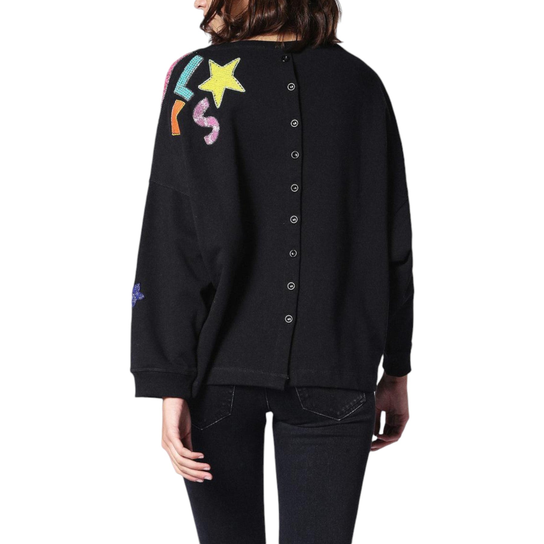 DIESEL F GERTRUDE R 0BAPV Women Cardigan Back Button Jumper Black Sweatshirts