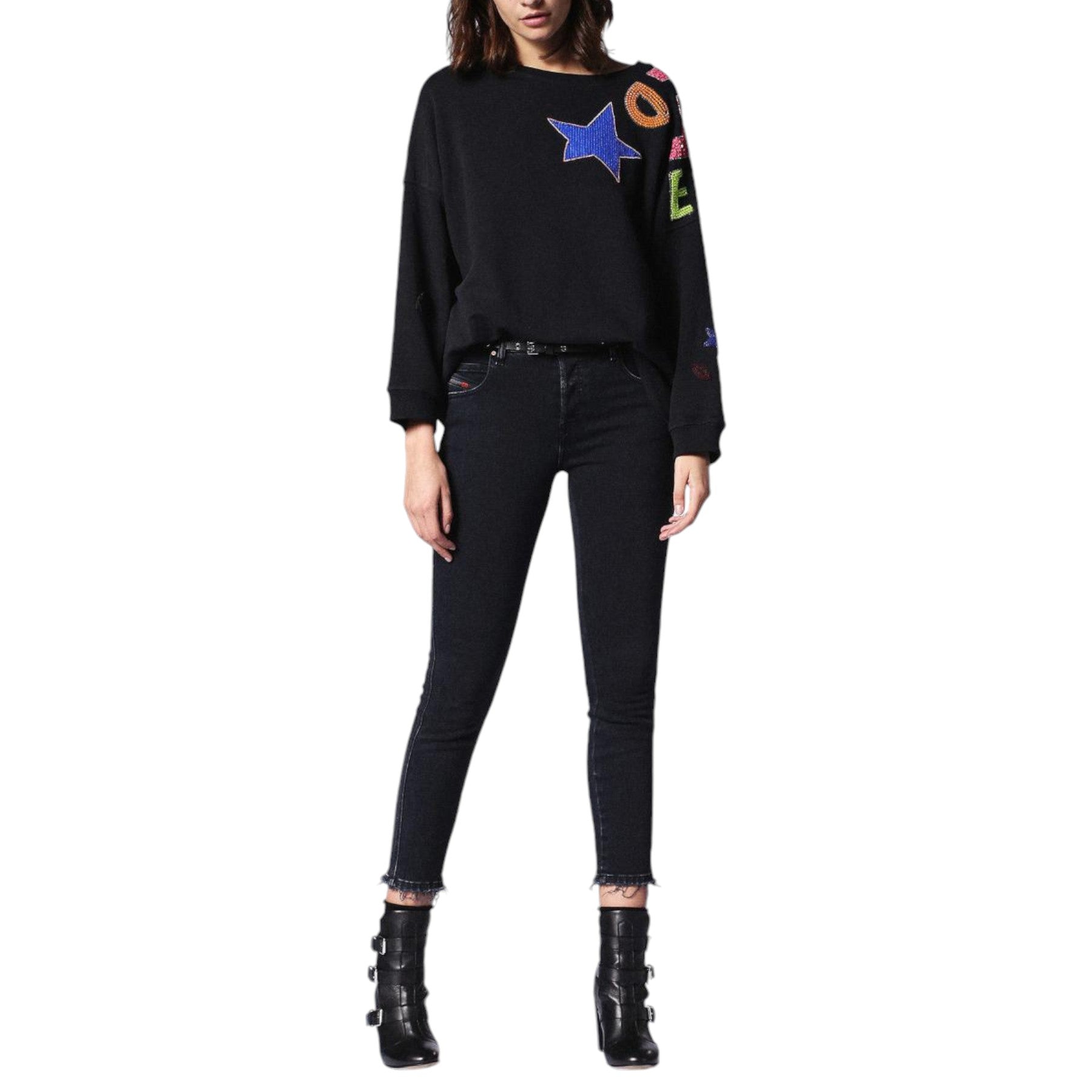 DIESEL F GERTRUDE R 0BAPV Women Cardigan Back Button Jumper Black Sweatshirts