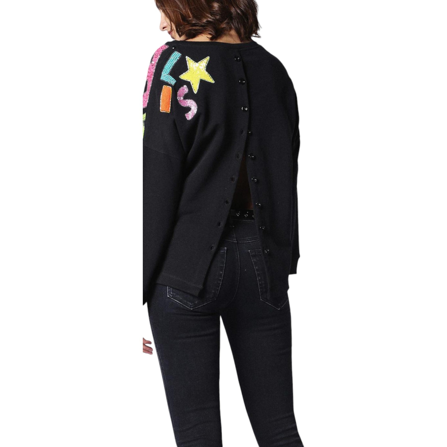 DIESEL F GERTRUDE R 0BAPV Women Cardigan Back Button Jumper Black Sweatshirts