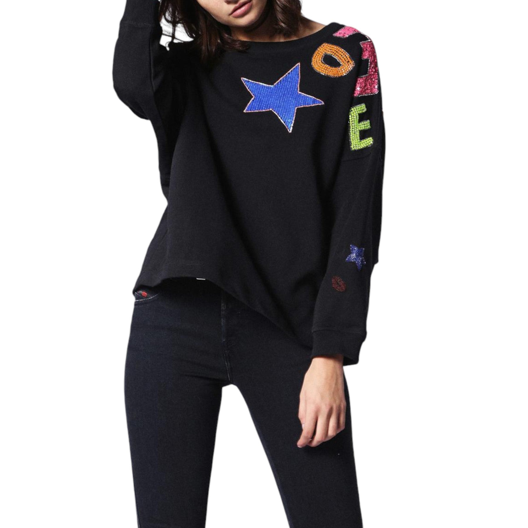 DIESEL F GERTRUDE R 0BAPV Women Cardigan Back Button Jumper Black Sweatshirts