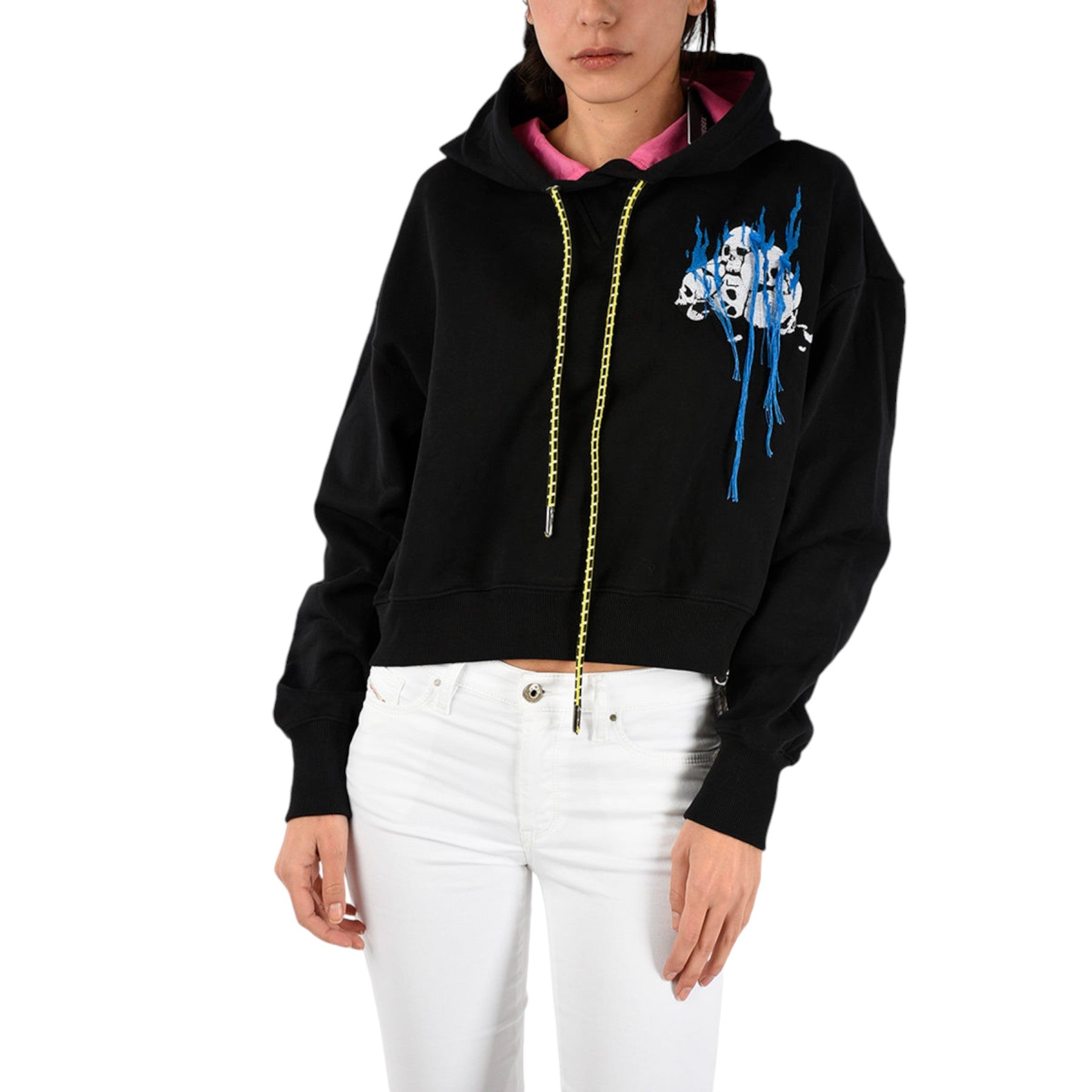DIESEL F OLEC A 0BAPS Womens Pullover Sweatshirt Black Crop Top Hoodie Jumper
