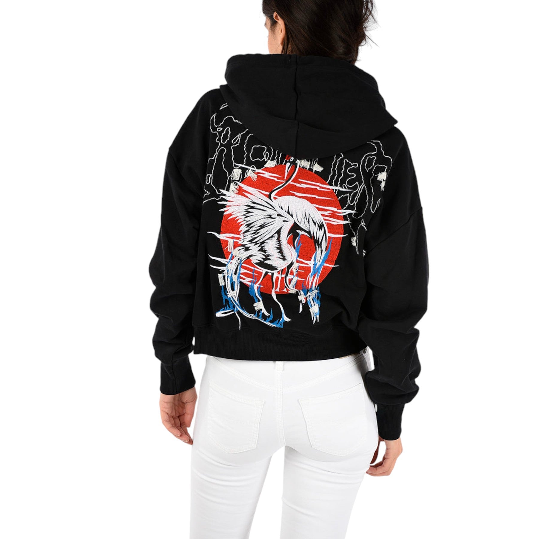 DIESEL F OLEC A 0BAPS Womens Pullover Sweatshirt Black Crop Top Hoodie Jumper