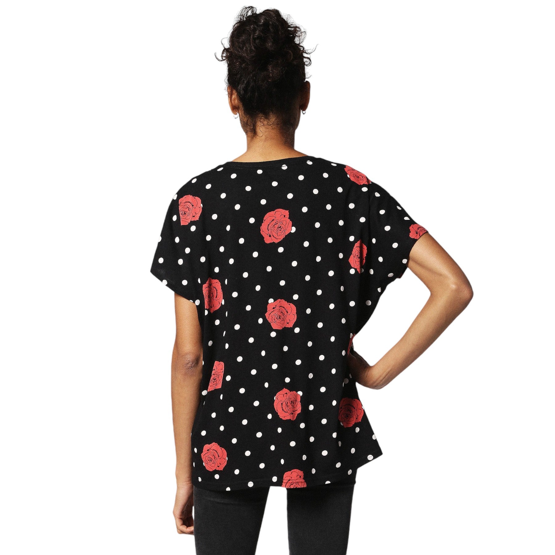 DIESEL T HANNA AI 0GAOJ Women T-shirt Casual Crew Neck Polka Dots Tops Black Tee