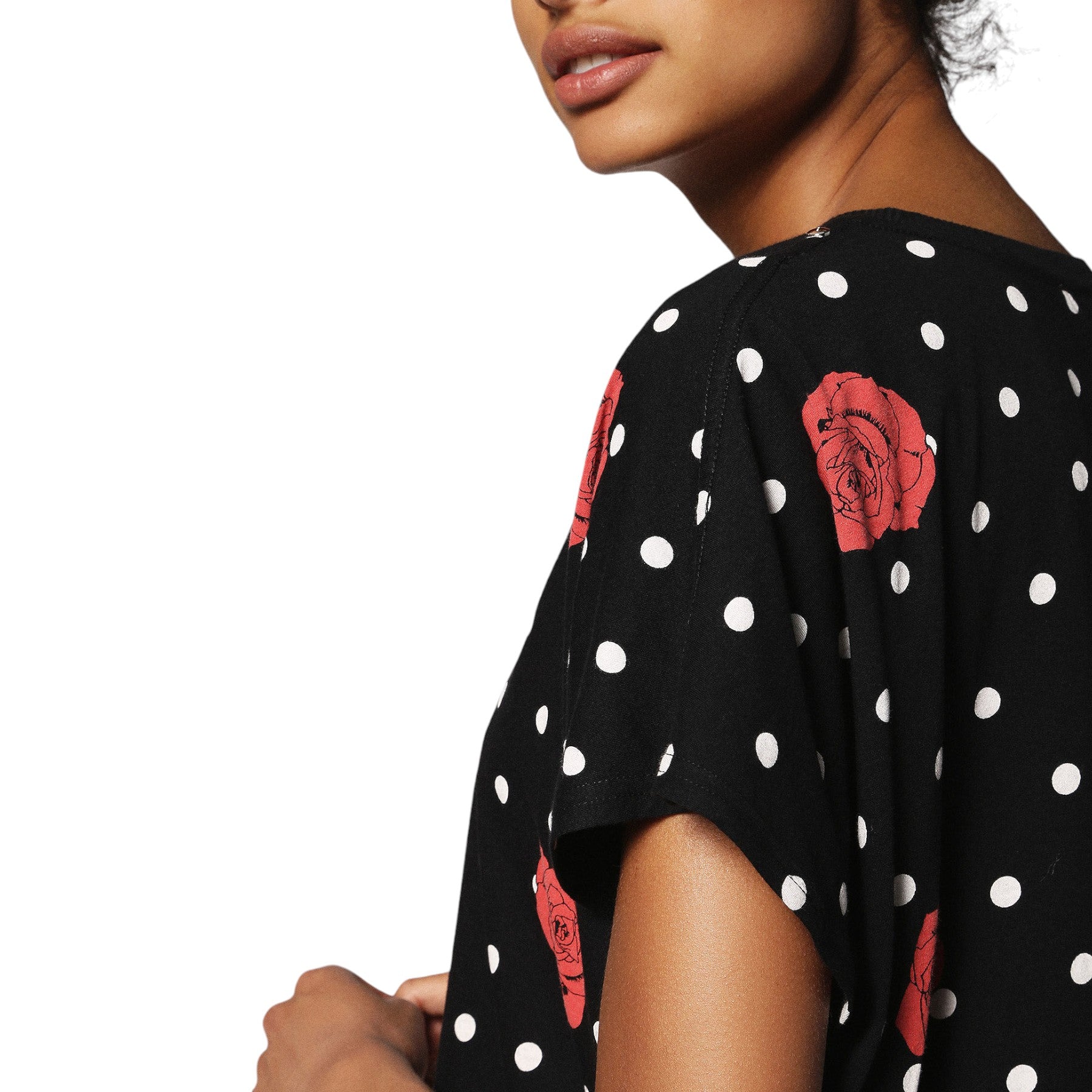 DIESEL T HANNA AI 0GAOJ Women T-shirt Casual Crew Neck Polka Dots Tops Black Tee