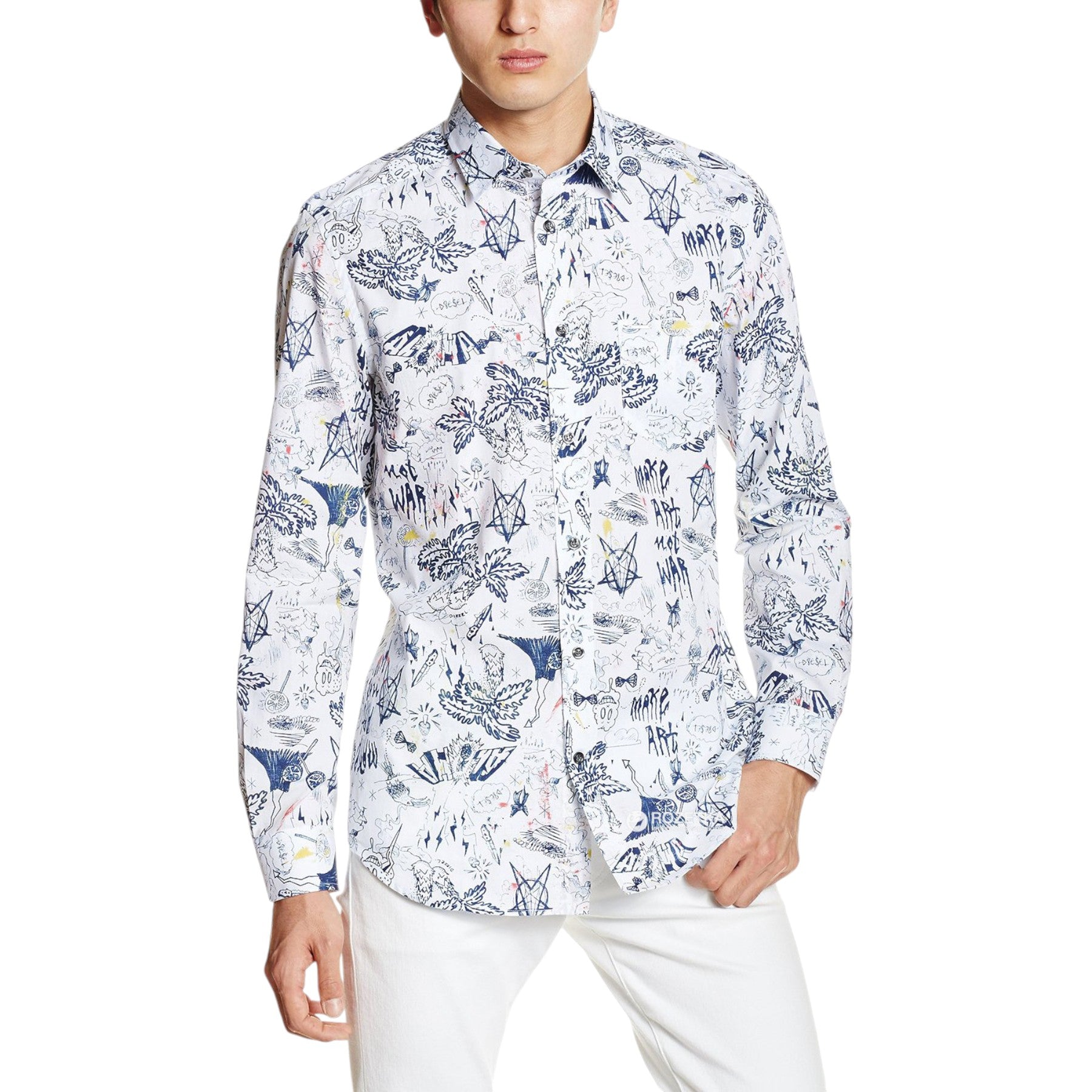 DIESEL S KETCH 0LAKO Mens Printed Shirt Long Sleeve Slim Fit Casual Summer Shirt