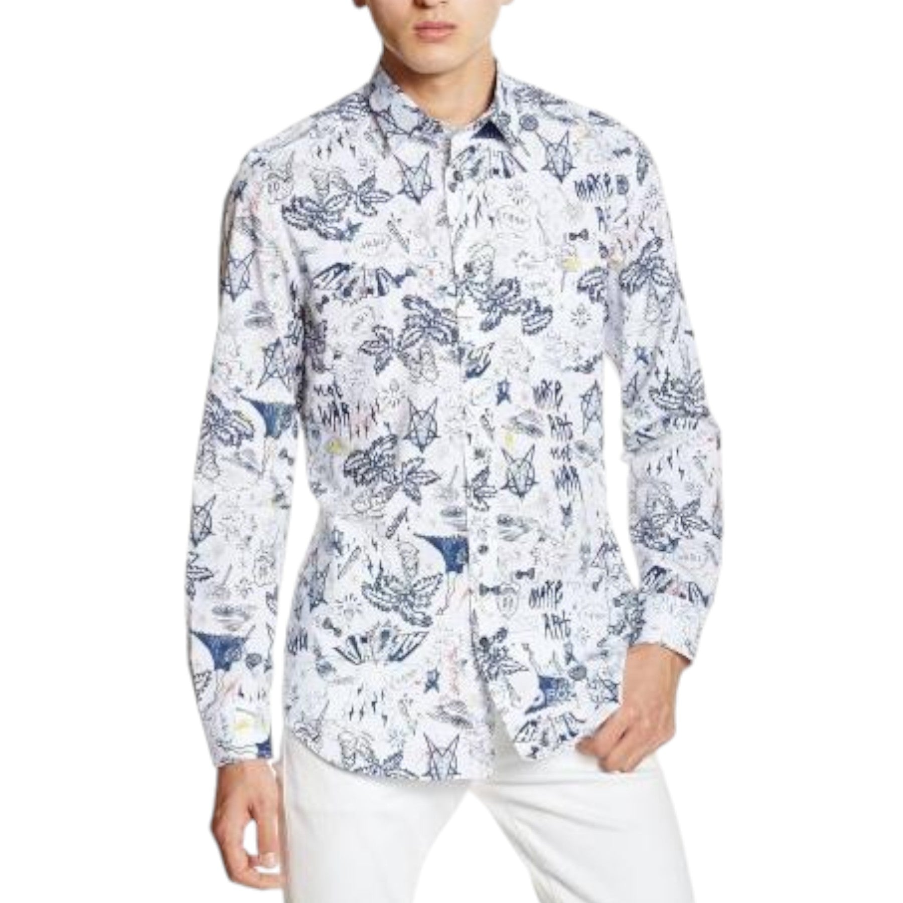 DIESEL S KETCH 0LAKO Mens Printed Shirt Long Sleeve Slim Fit Casual Summer Shirt