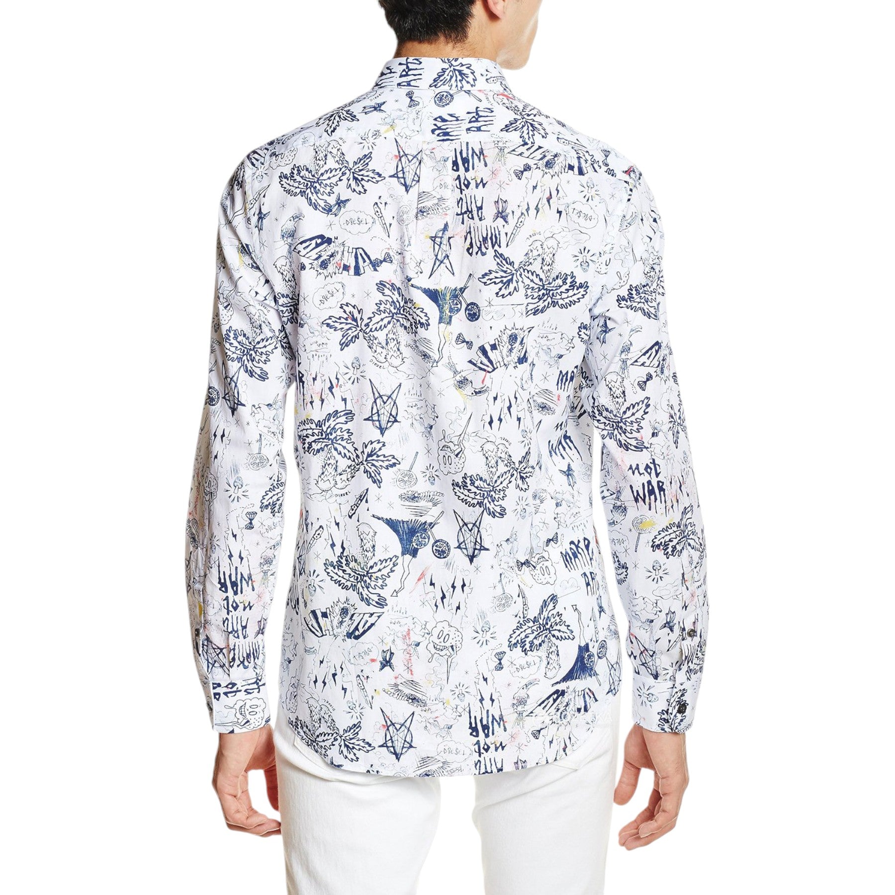 DIESEL S KETCH 0LAKO Mens Printed Shirt Long Sleeve Slim Fit Casual Summer Shirt