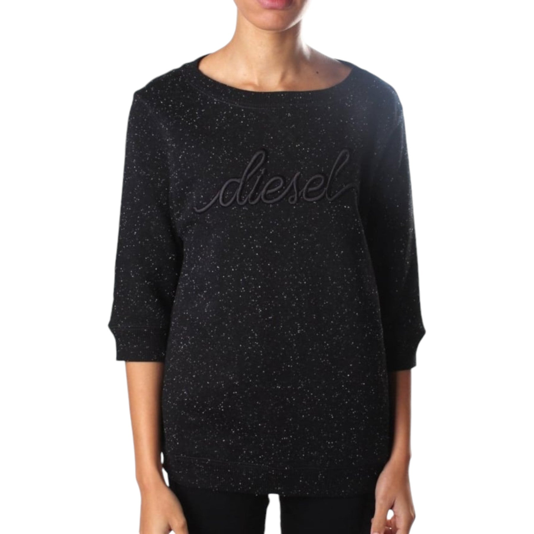 DIESEL F RADYS 3D GAMD Womens Sweatshirt Black Crew Neck Long Sleeve Embroidered