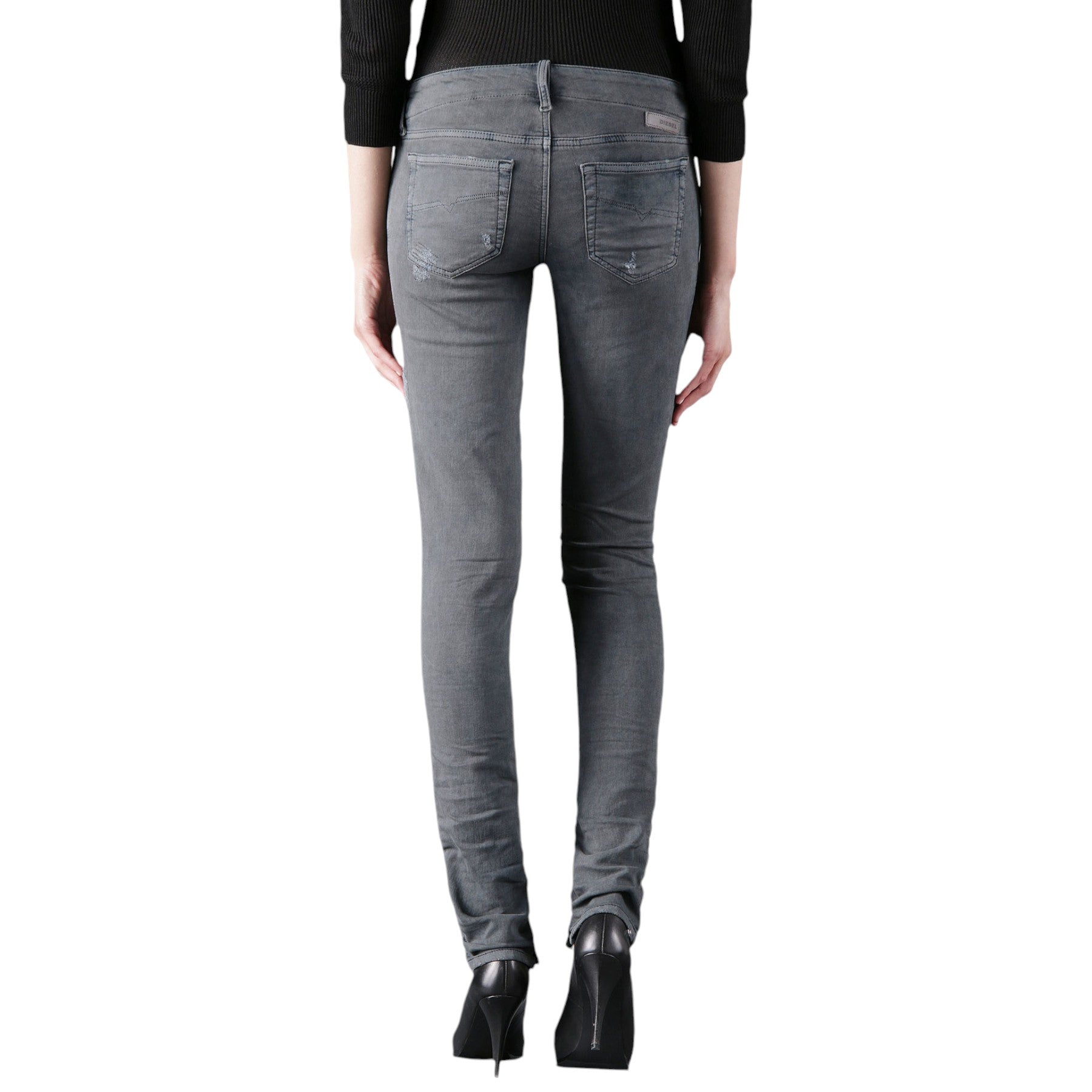 DIESEL GRUPEE NE 0666U Sweat Jogg Jeans Grey Stretch Slim Distressed Denim Italy