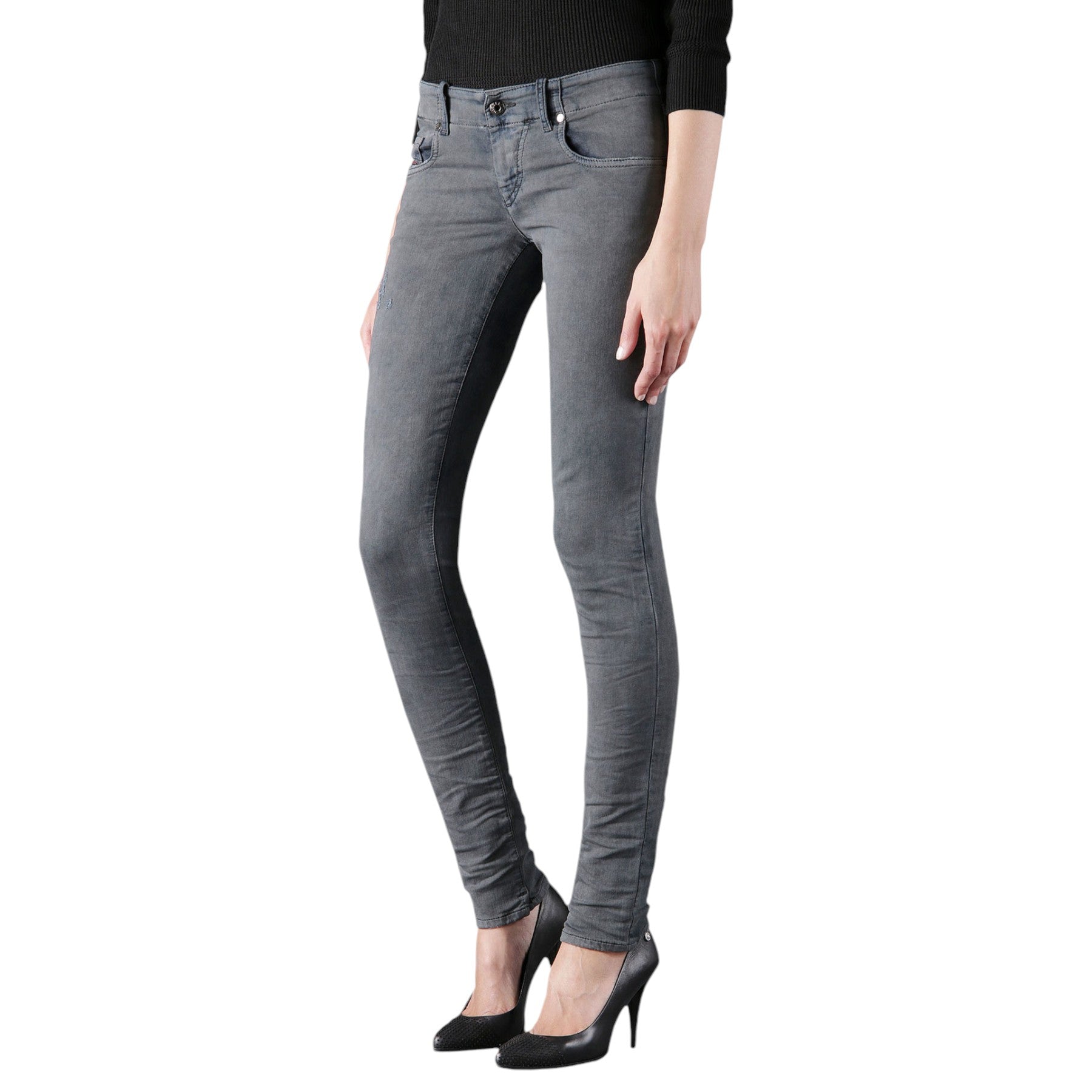 DIESEL GRUPEE NE 0666U Sweat Jogg Jeans Grey Stretch Slim Distressed Denim Italy